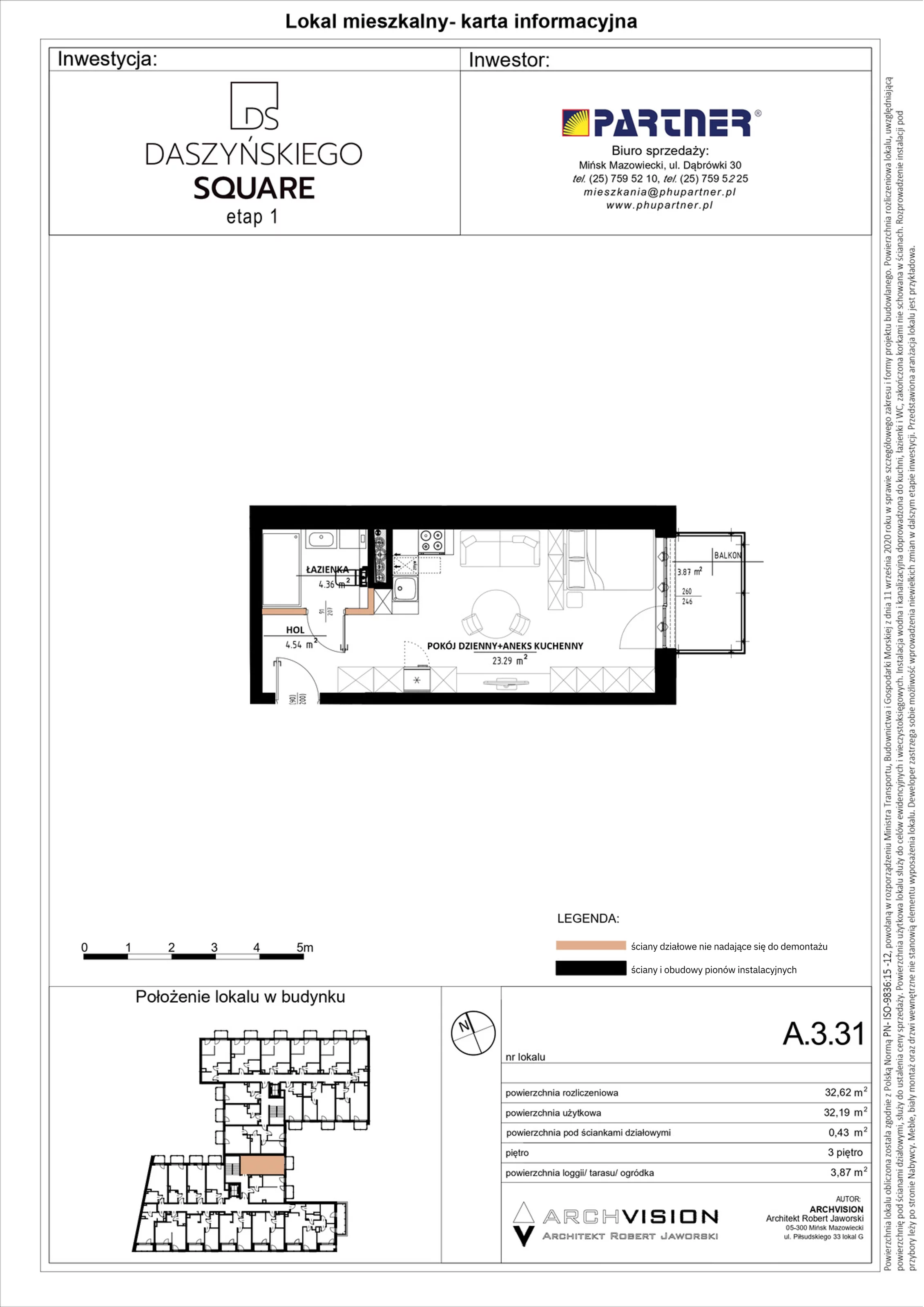 Mieszkanie 32,62 m², piętro 3, oferta nr 31, Daszyńskiego Square, Mińsk Mazowiecki, ul. Ignacego Daszyńskiego