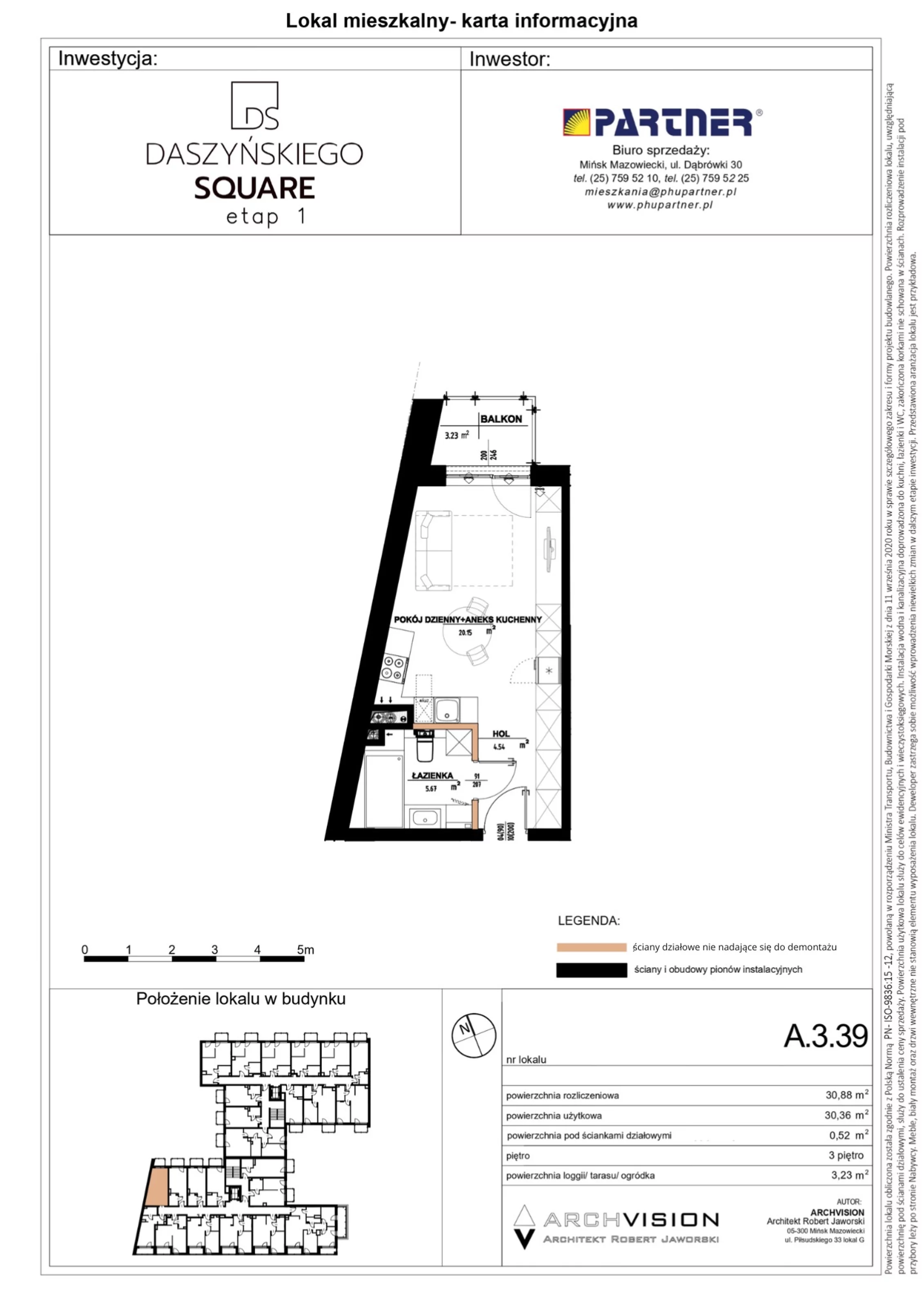 Mieszkanie 30,88 m², piętro 3, oferta nr 39, Daszyńskiego Square, Mińsk Mazowiecki, ul. Ignacego Daszyńskiego