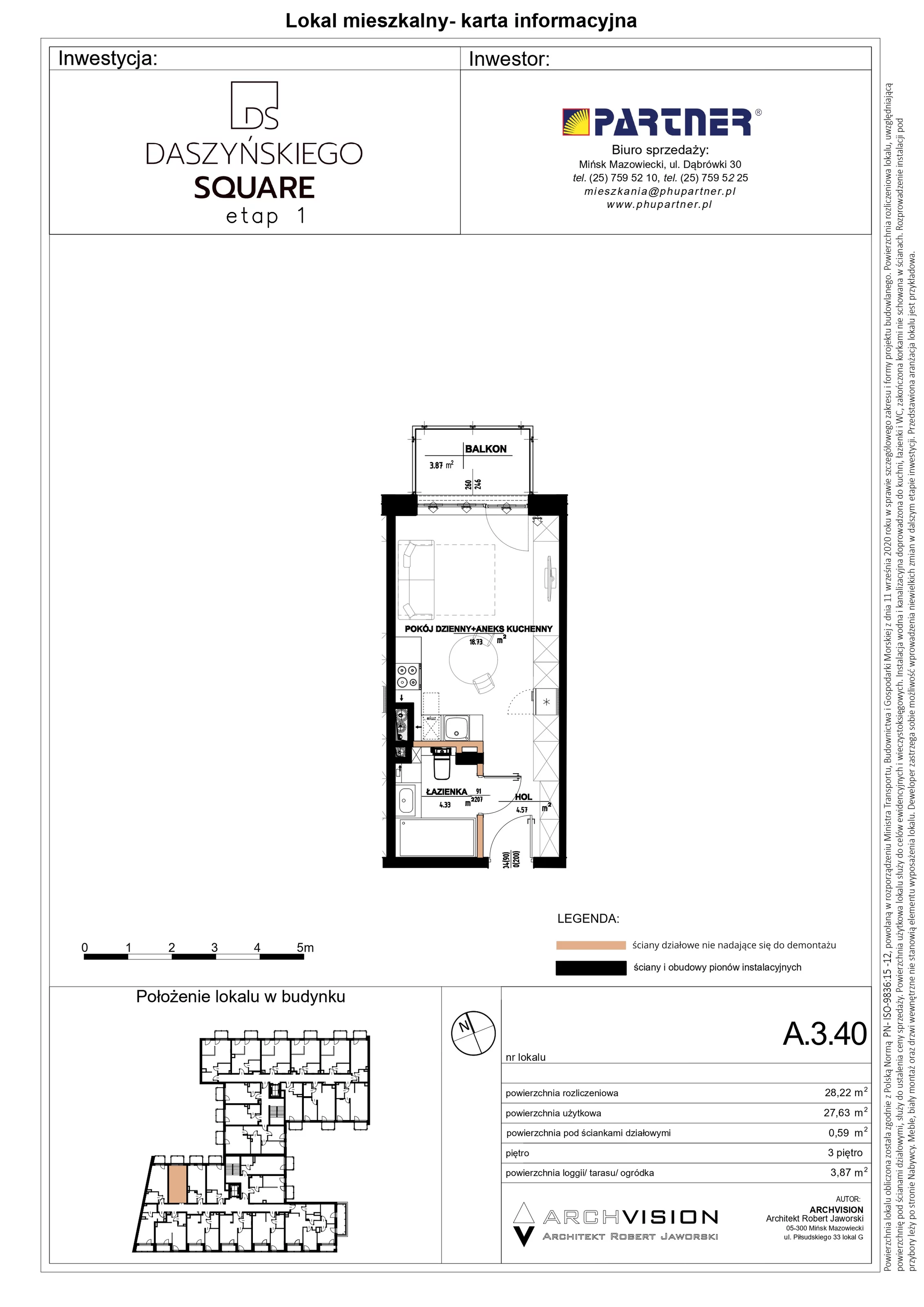 Mieszkanie 28,22 m², piętro 3, oferta nr 40, Daszyńskiego Square, Mińsk Mazowiecki, ul. Ignacego Daszyńskiego