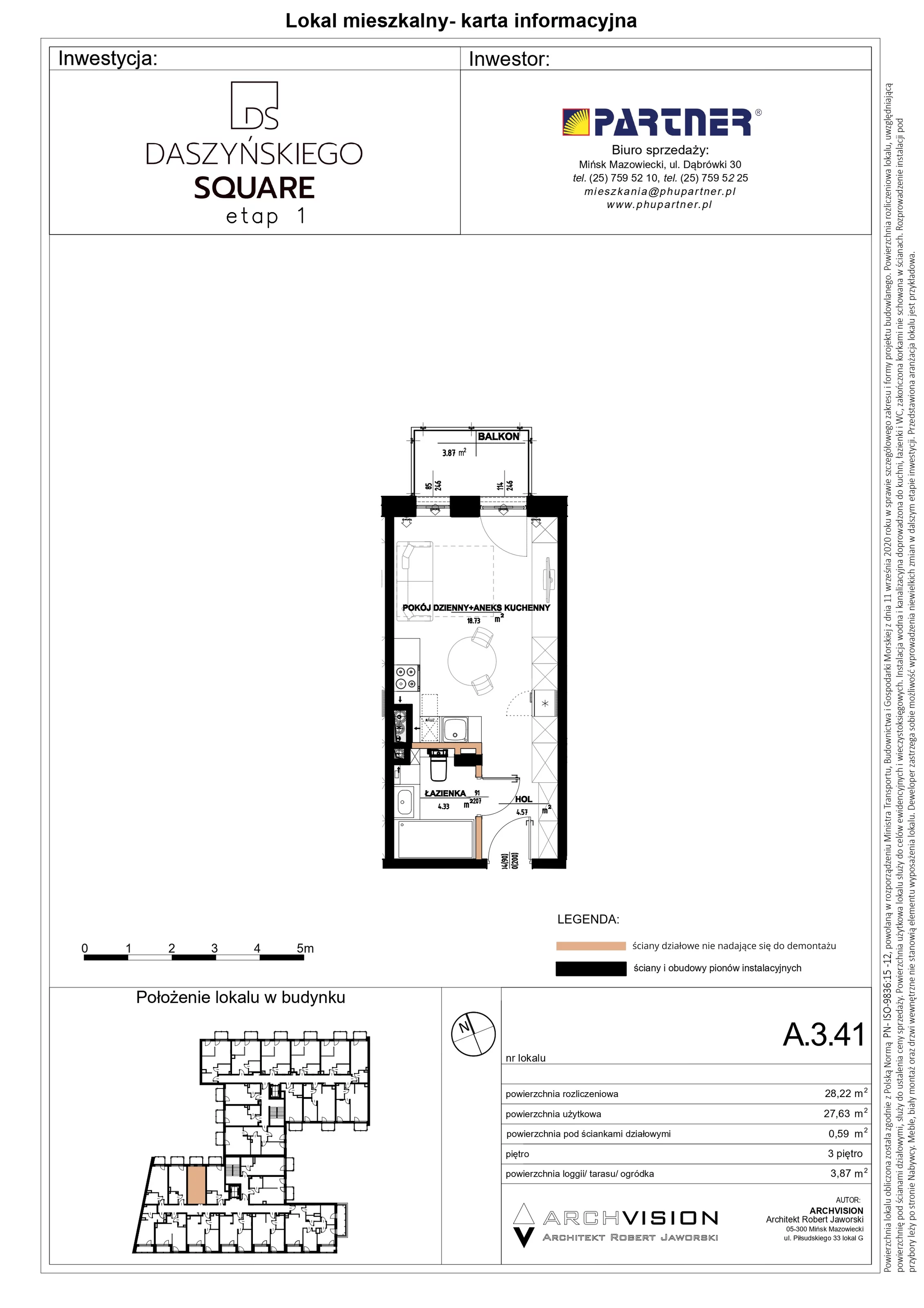 Mieszkanie 28,22 m², piętro 3, oferta nr 41, Daszyńskiego Square, Mińsk Mazowiecki, ul. Ignacego Daszyńskiego