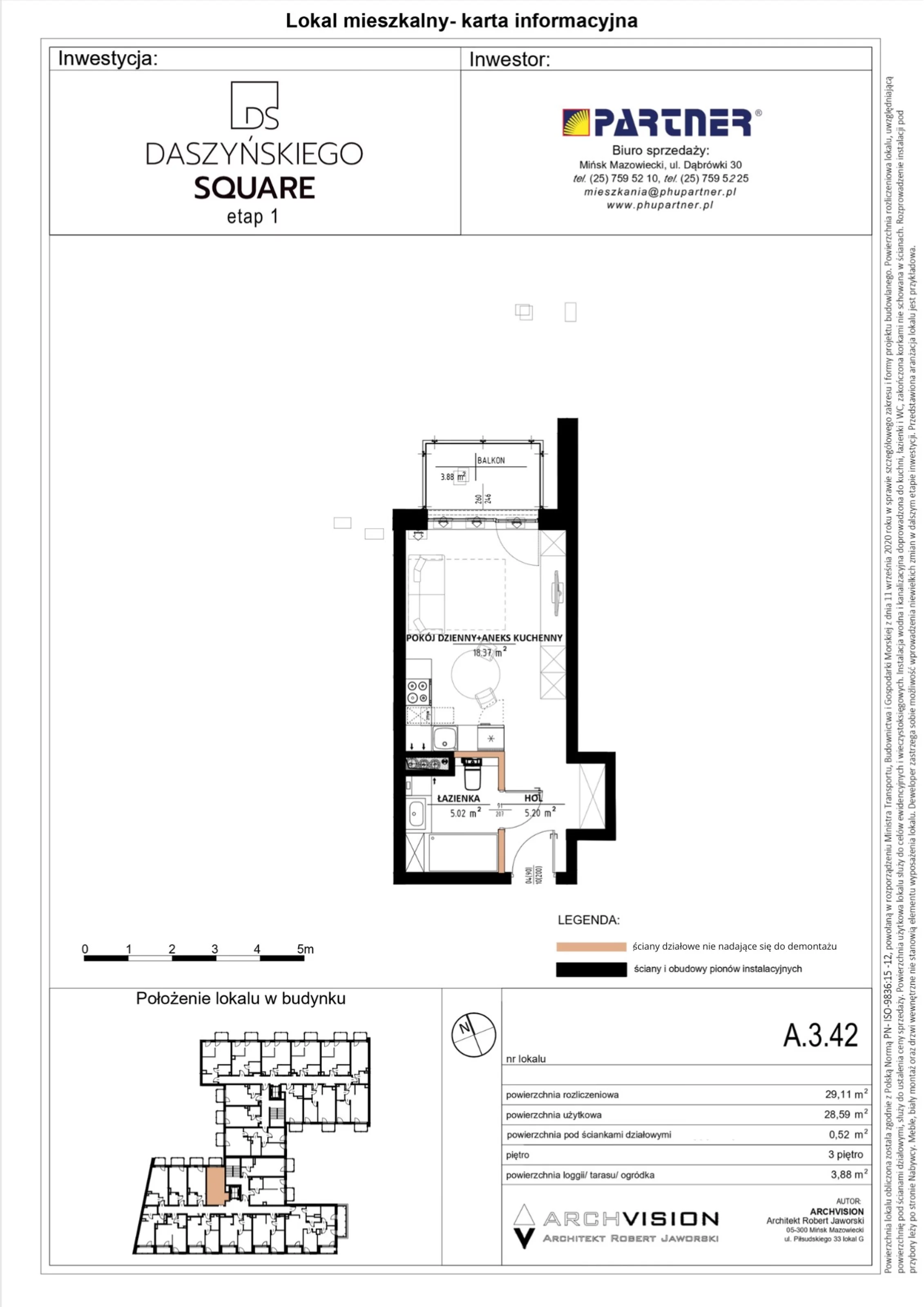 Mieszkanie 29,11 m², piętro 3, oferta nr 42, Daszyńskiego Square, Mińsk Mazowiecki, ul. Ignacego Daszyńskiego