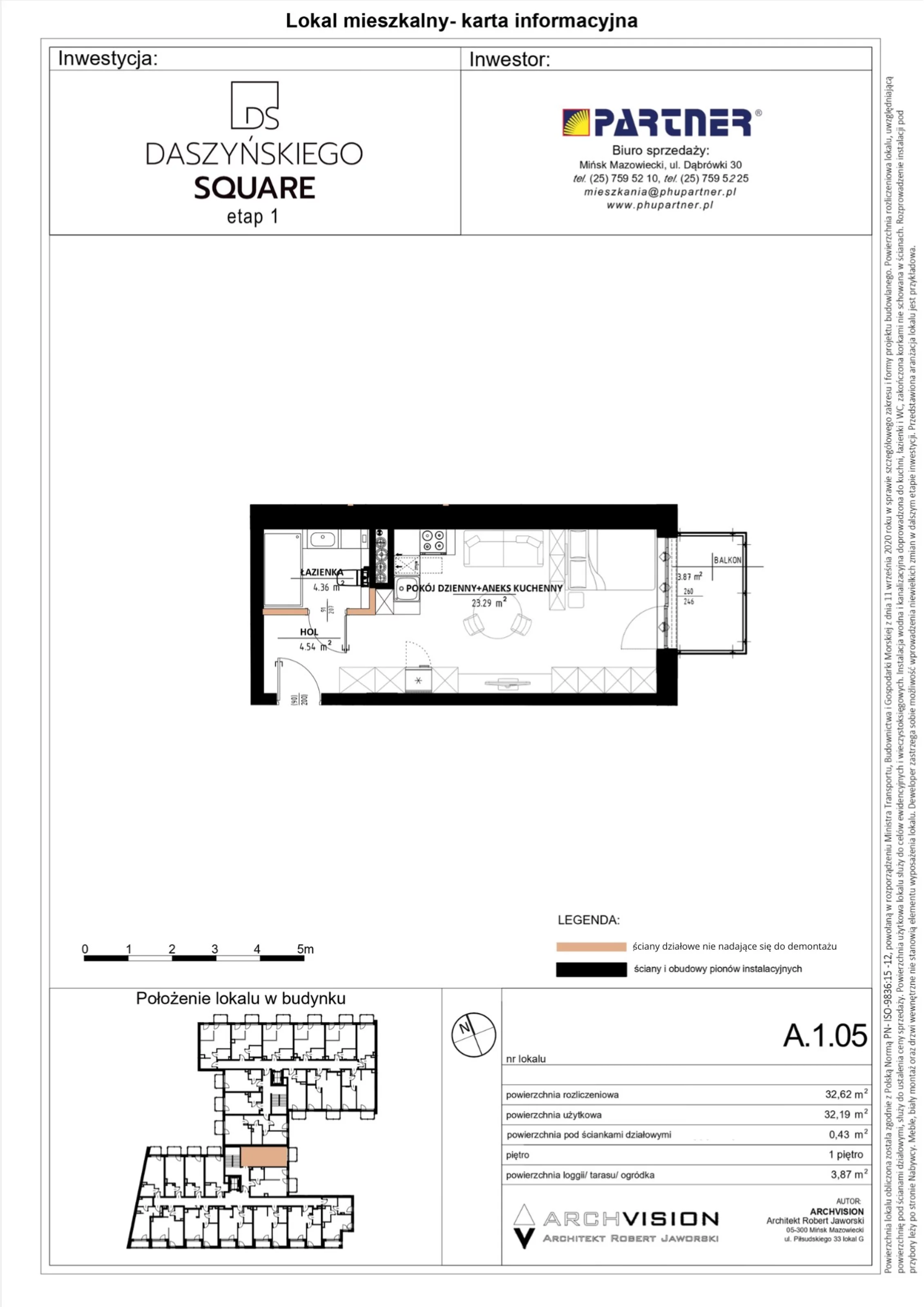 Mieszkanie 32,62 m², piętro 1, oferta nr 5, Daszyńskiego Square, Mińsk Mazowiecki, ul. Ignacego Daszyńskiego