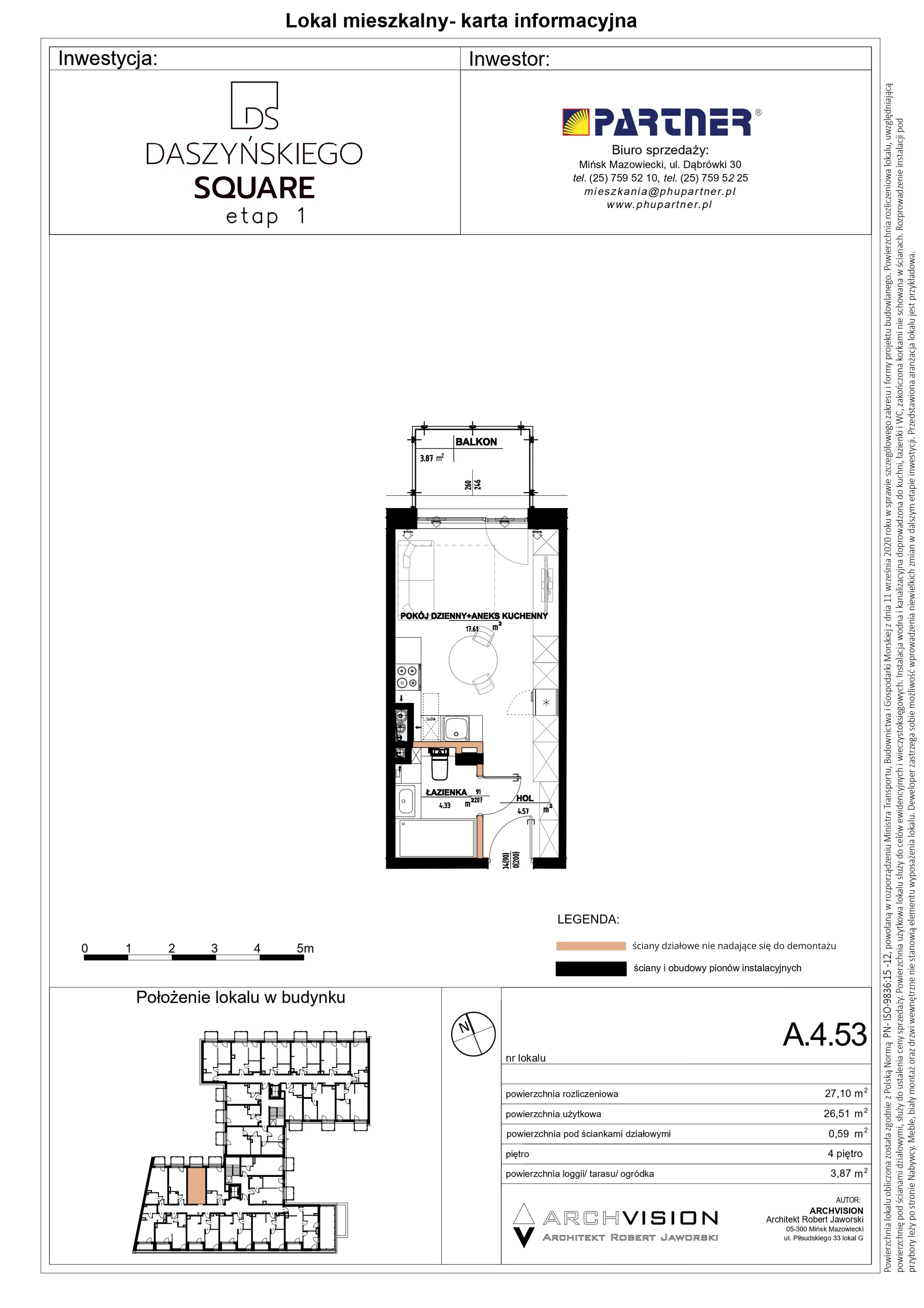 1 pokój, mieszkanie 27,10 m², piętro 4, oferta nr 53, Daszyńskiego Square, Mińsk Mazowiecki, ul. Ignacego Daszyńskiego