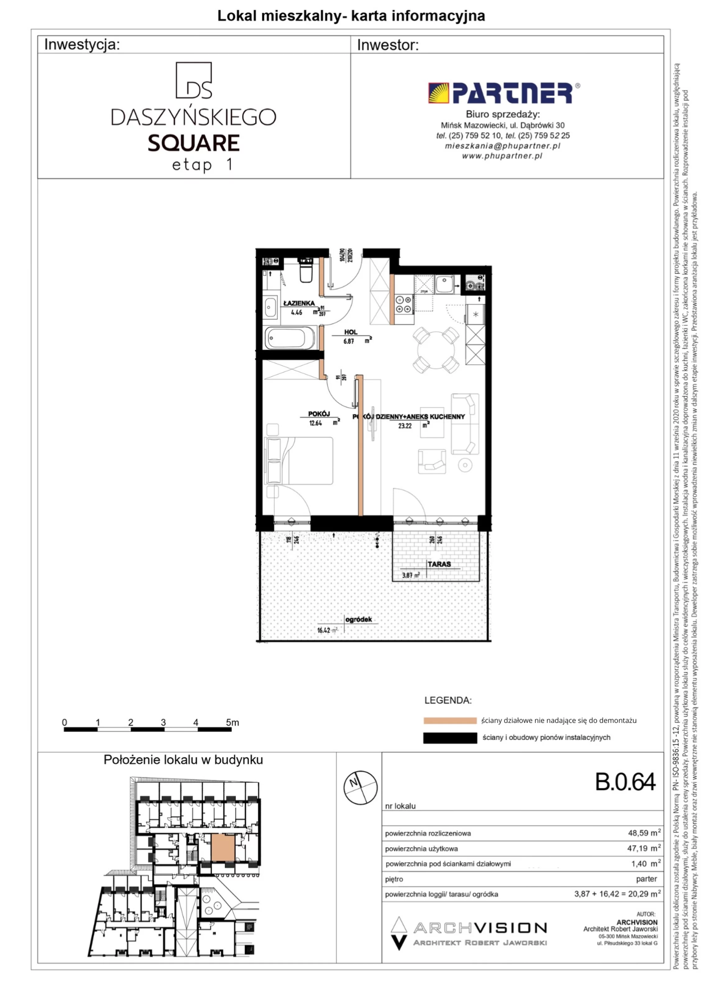 2 pokoje, mieszkanie 48,59 m², parter, oferta nr 64, Daszyńskiego Square, Mińsk Mazowiecki, ul. Ignacego Daszyńskiego