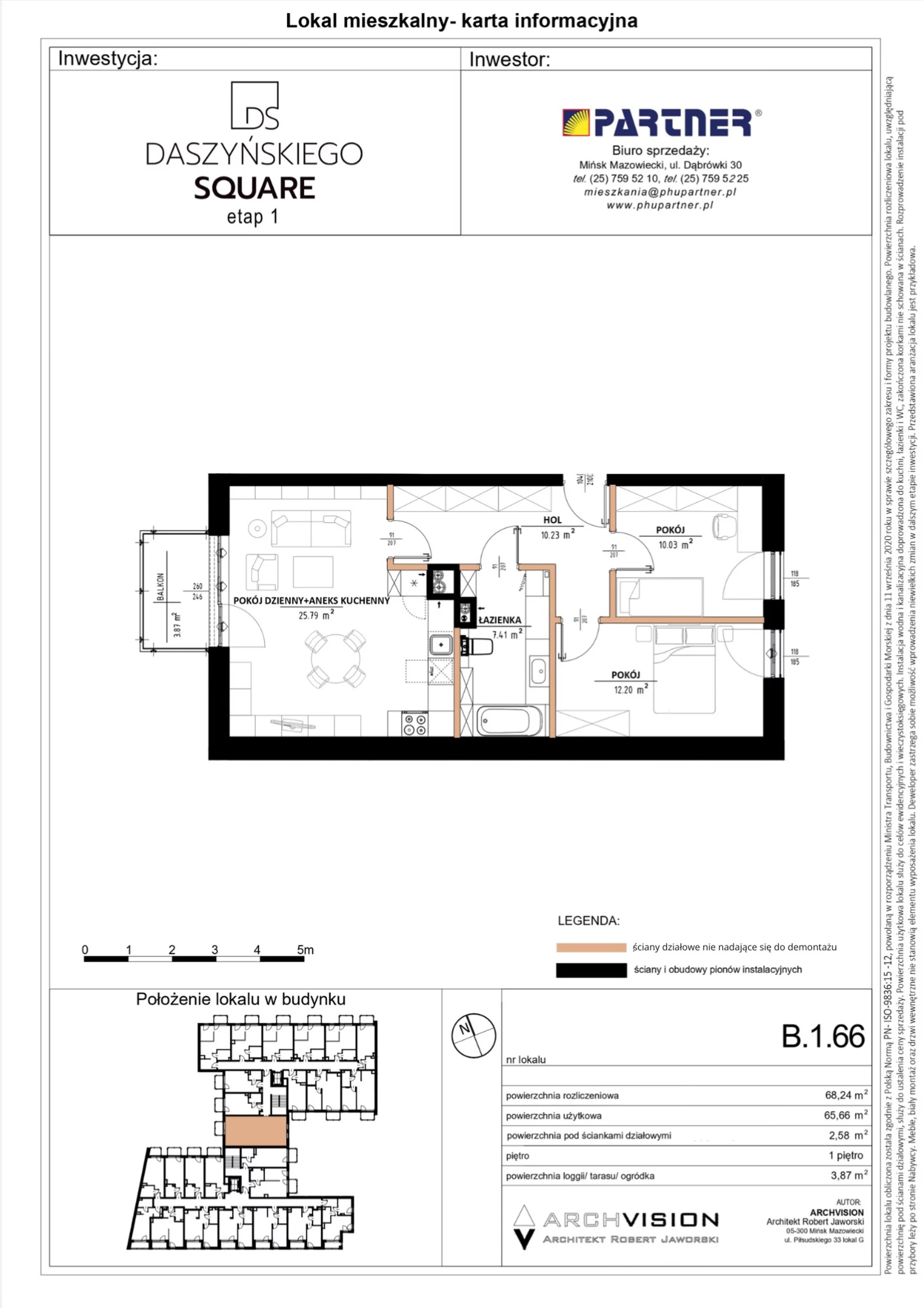 3 pokoje, mieszkanie 68,24 m², piętro 1, oferta nr 66, Daszyńskiego Square, Mińsk Mazowiecki, ul. Ignacego Daszyńskiego