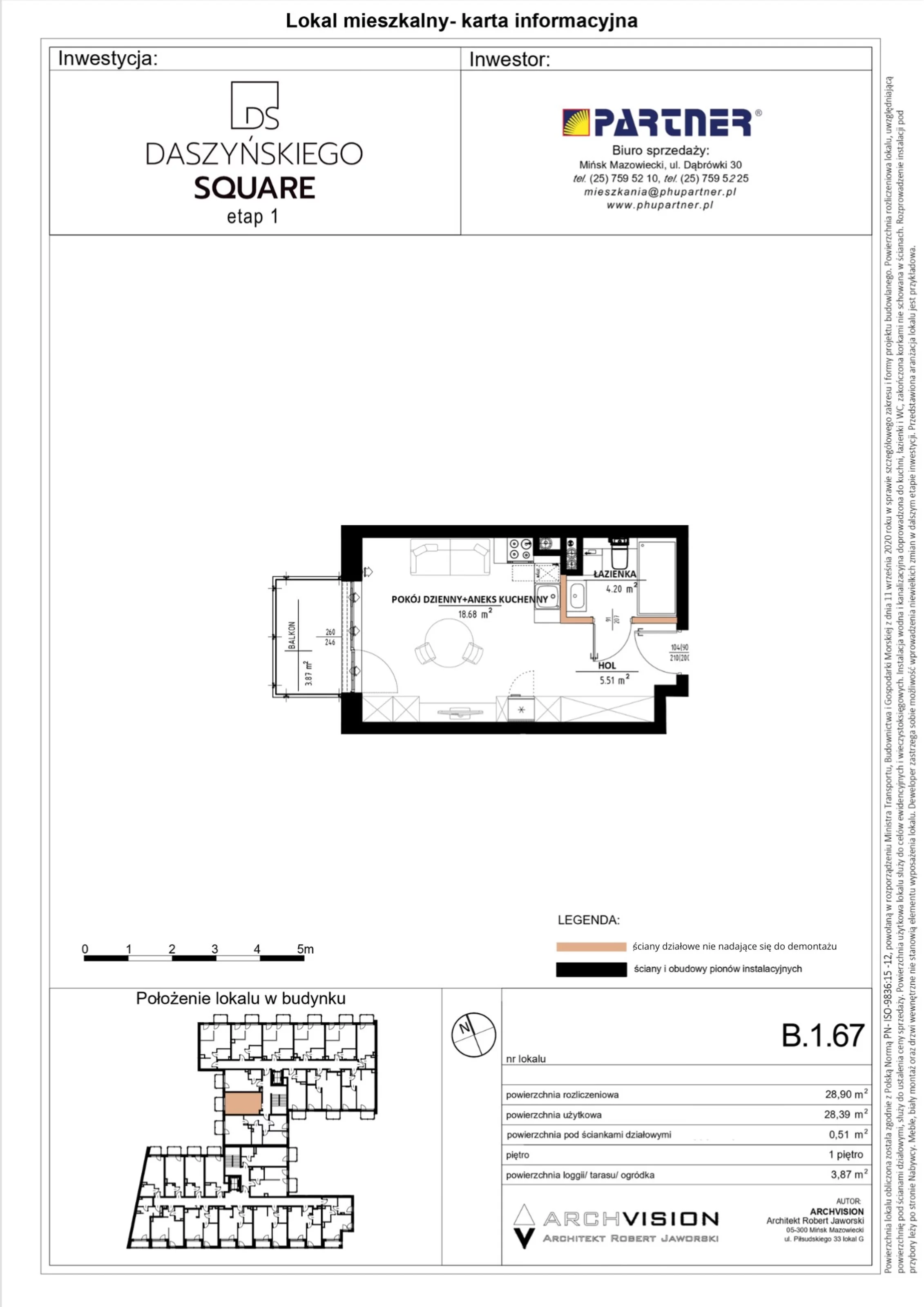 Mieszkanie 28,90 m², piętro 1, oferta nr 67, Daszyńskiego Square, Mińsk Mazowiecki, ul. Ignacego Daszyńskiego