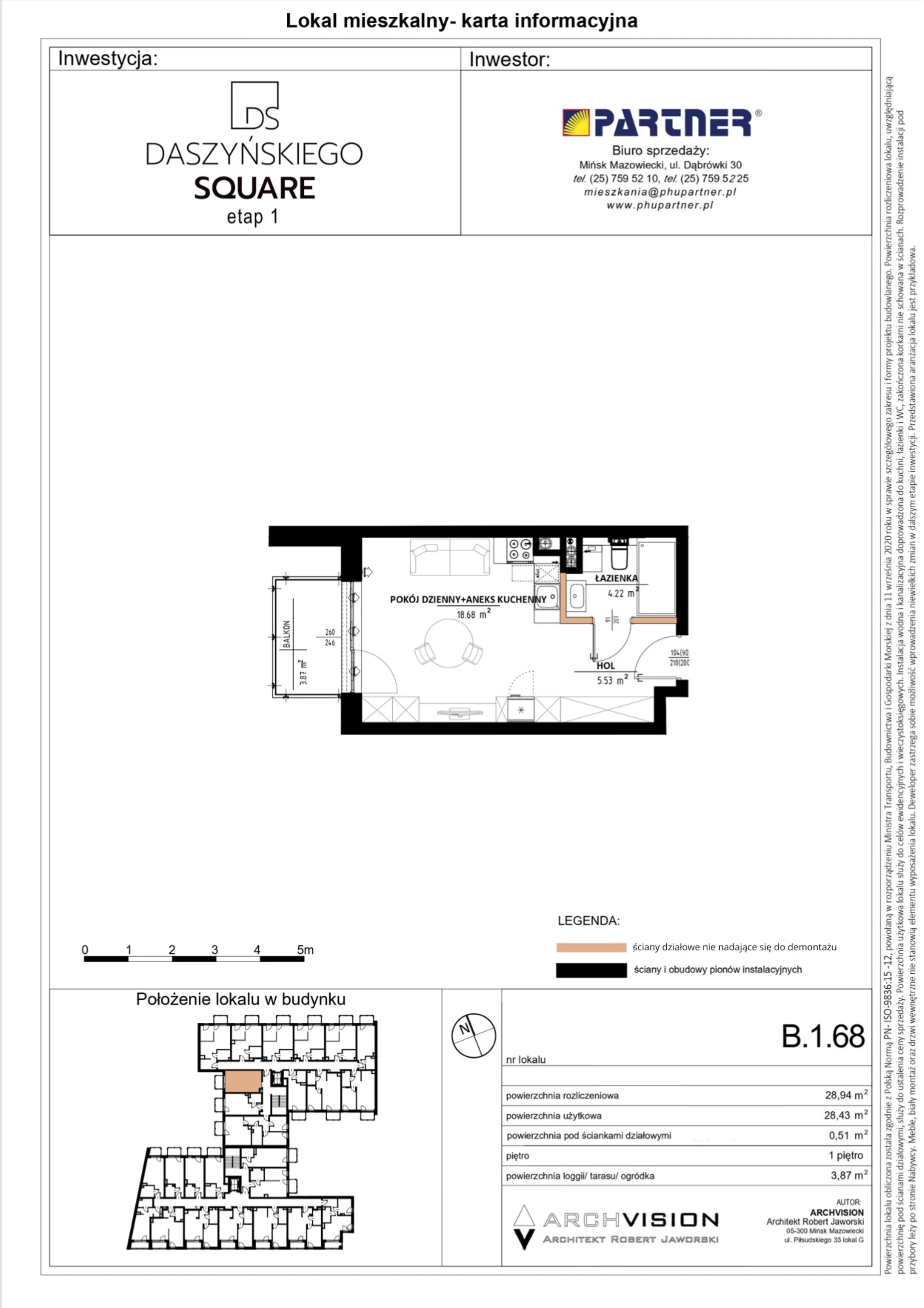 Mieszkanie 28,94 m², piętro 1, oferta nr 68, Daszyńskiego Square, Mińsk Mazowiecki, ul. Ignacego Daszyńskiego