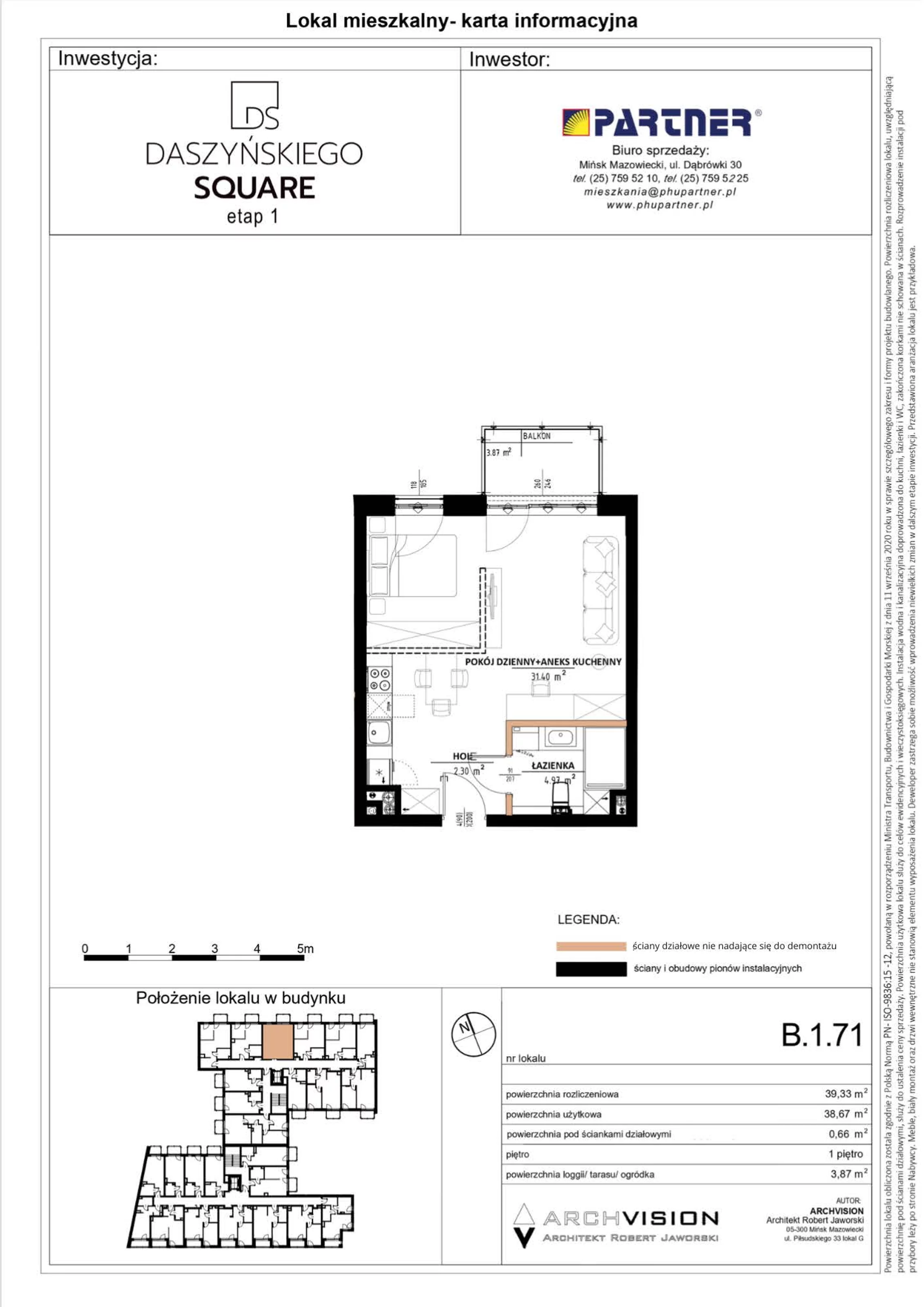 Mieszkanie 39,33 m², piętro 1, oferta nr 71, Daszyńskiego Square, Mińsk Mazowiecki, ul. Ignacego Daszyńskiego