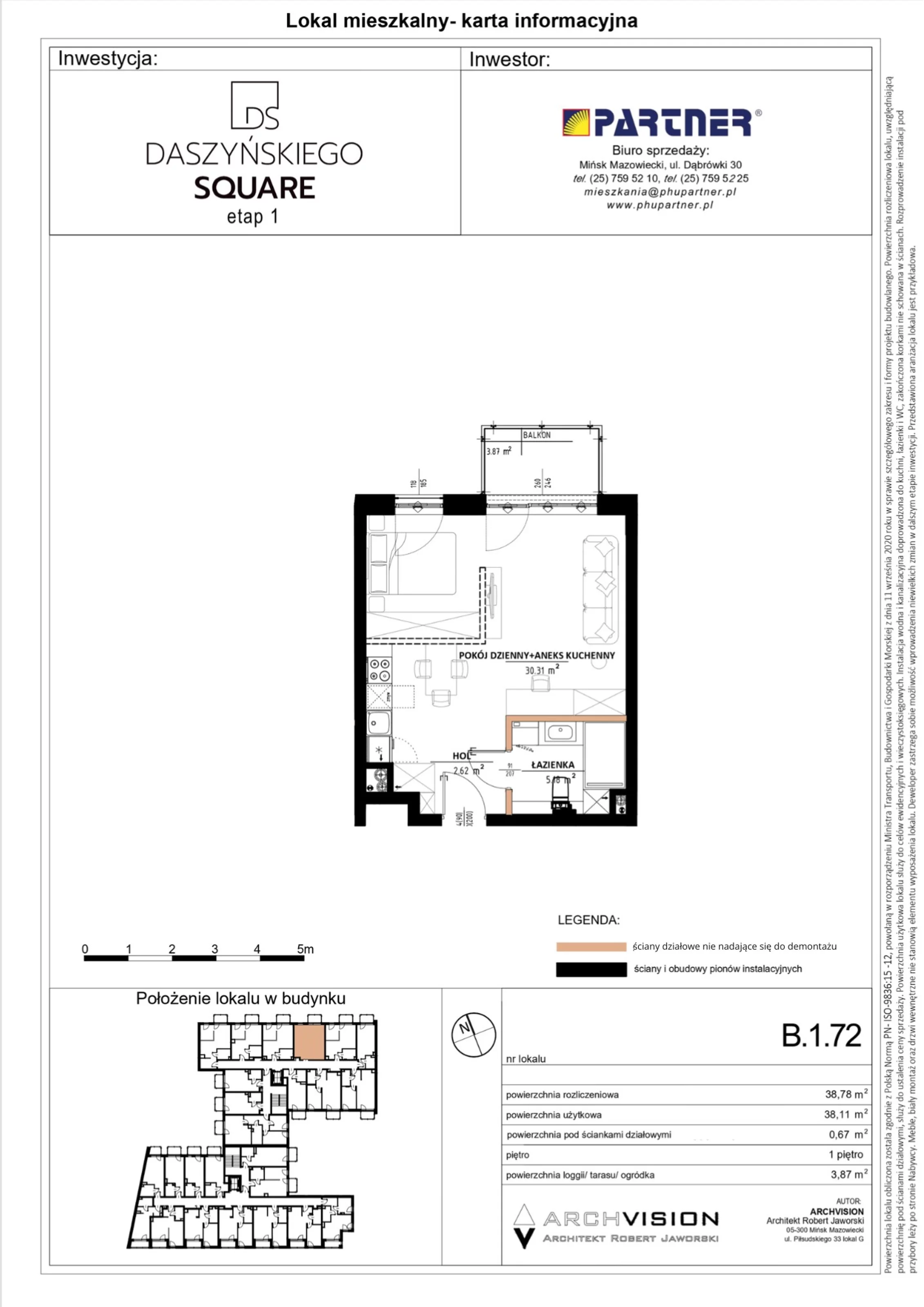 Mieszkanie 38,78 m², piętro 1, oferta nr 72, Daszyńskiego Square, Mińsk Mazowiecki, ul. Ignacego Daszyńskiego