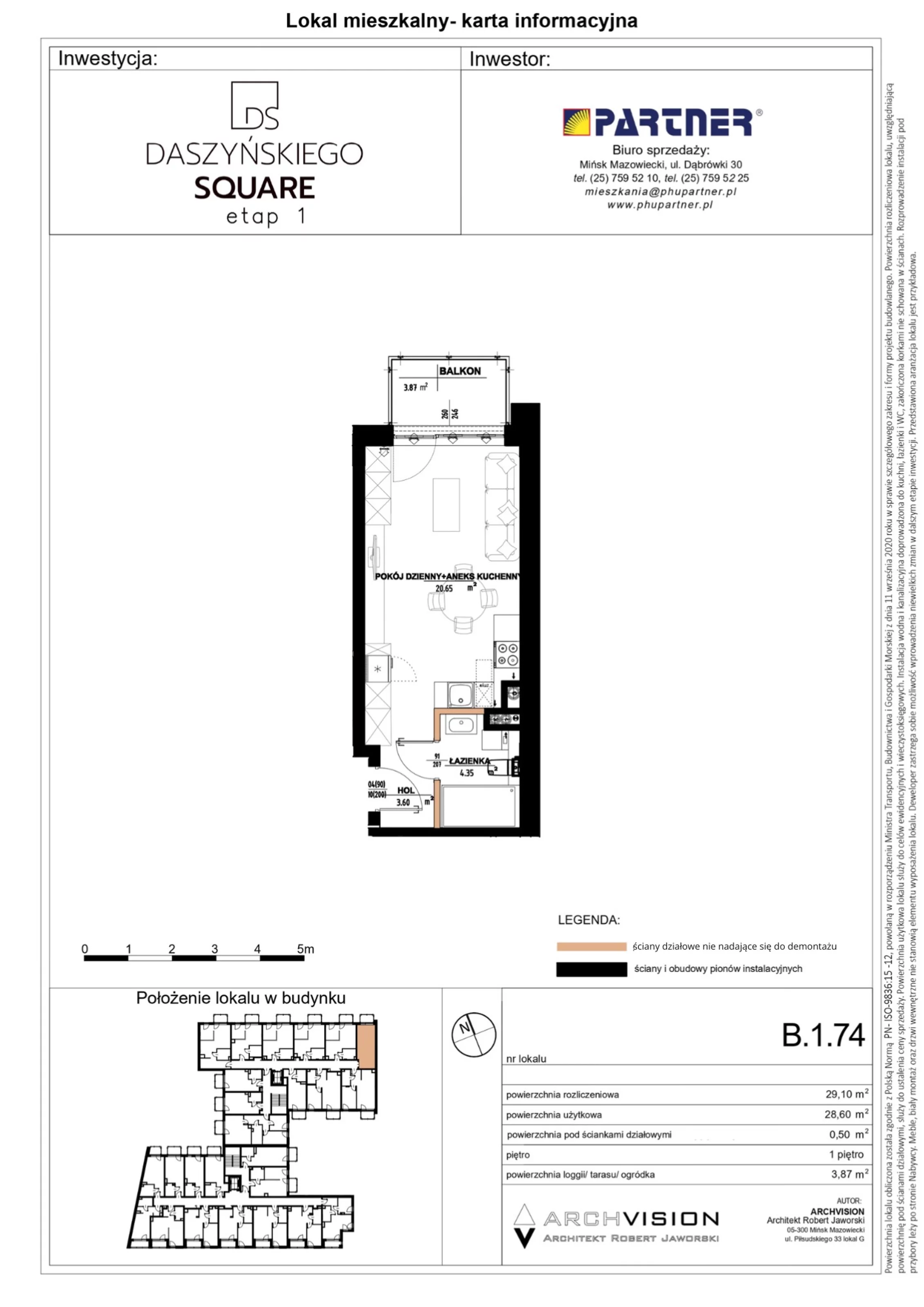 Mieszkanie 29,10 m², piętro 1, oferta nr 74, Daszyńskiego Square, Mińsk Mazowiecki, ul. Ignacego Daszyńskiego