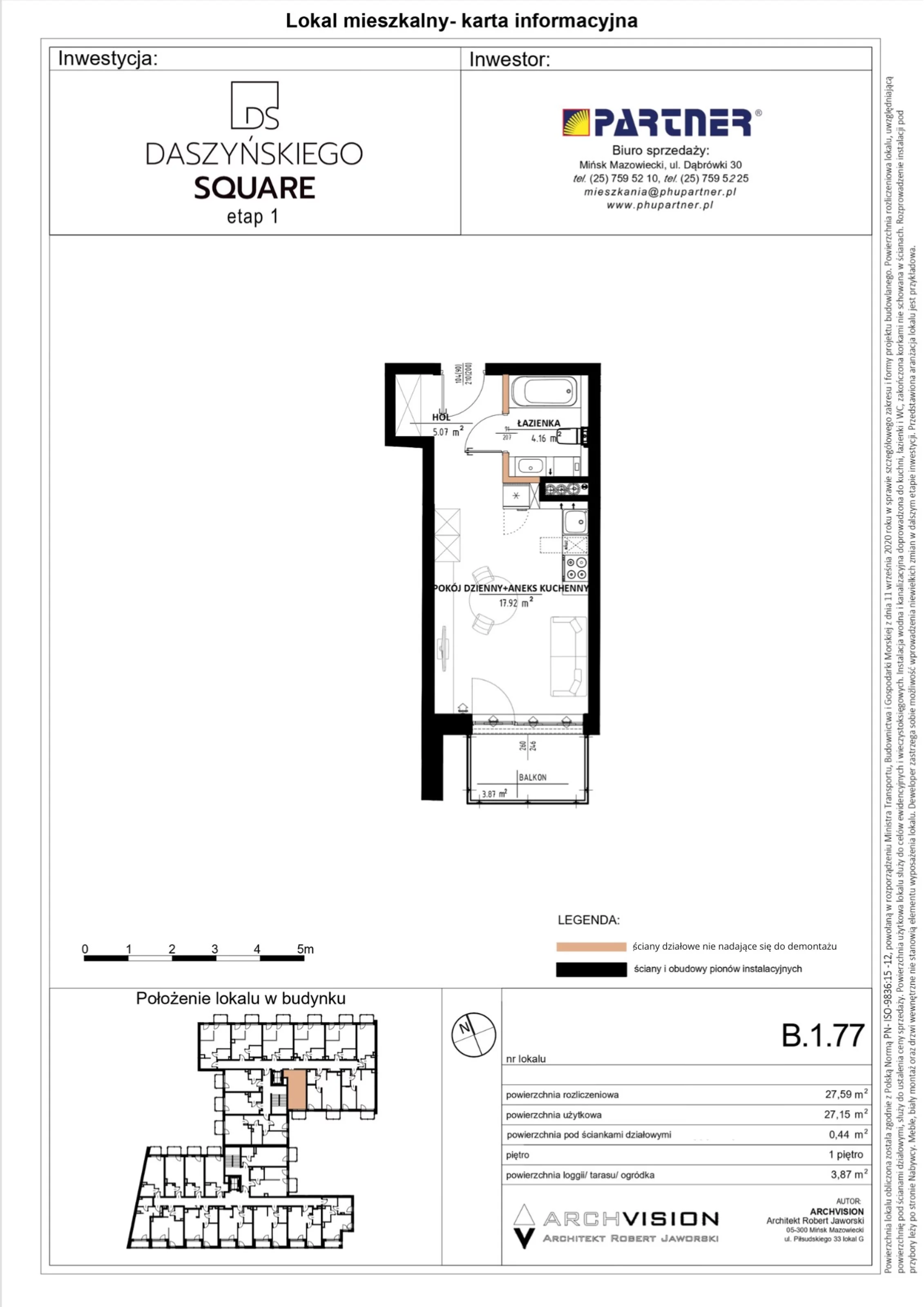 Mieszkanie 27,59 m², piętro 1, oferta nr 77, Daszyńskiego Square, Mińsk Mazowiecki, ul. Ignacego Daszyńskiego