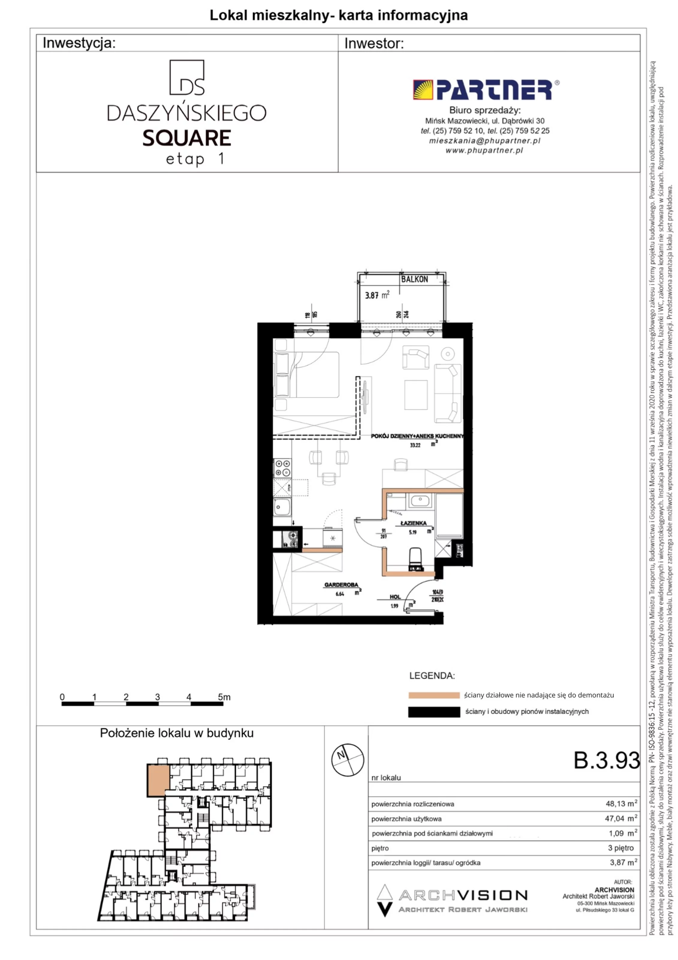 1 pokój, mieszkanie 48,13 m², piętro 3, oferta nr 93, Daszyńskiego Square, Mińsk Mazowiecki, ul. Ignacego Daszyńskiego