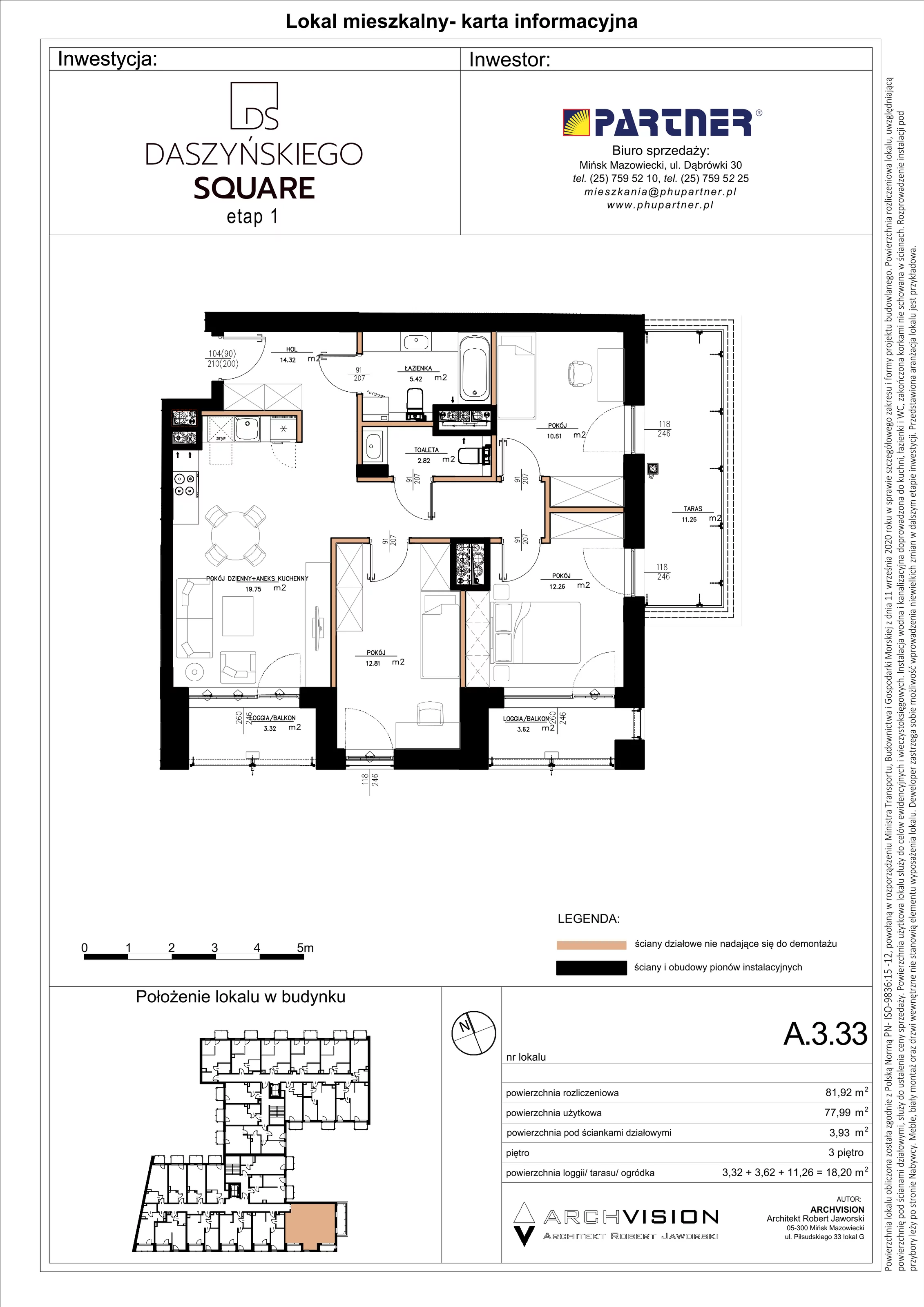 4 pokoje, mieszkanie 81,92 m², piętro 3, oferta nr A.3.33, Daszyńskiego Square, Mińsk Mazowiecki, ul. Ignacego Daszyńskiego
