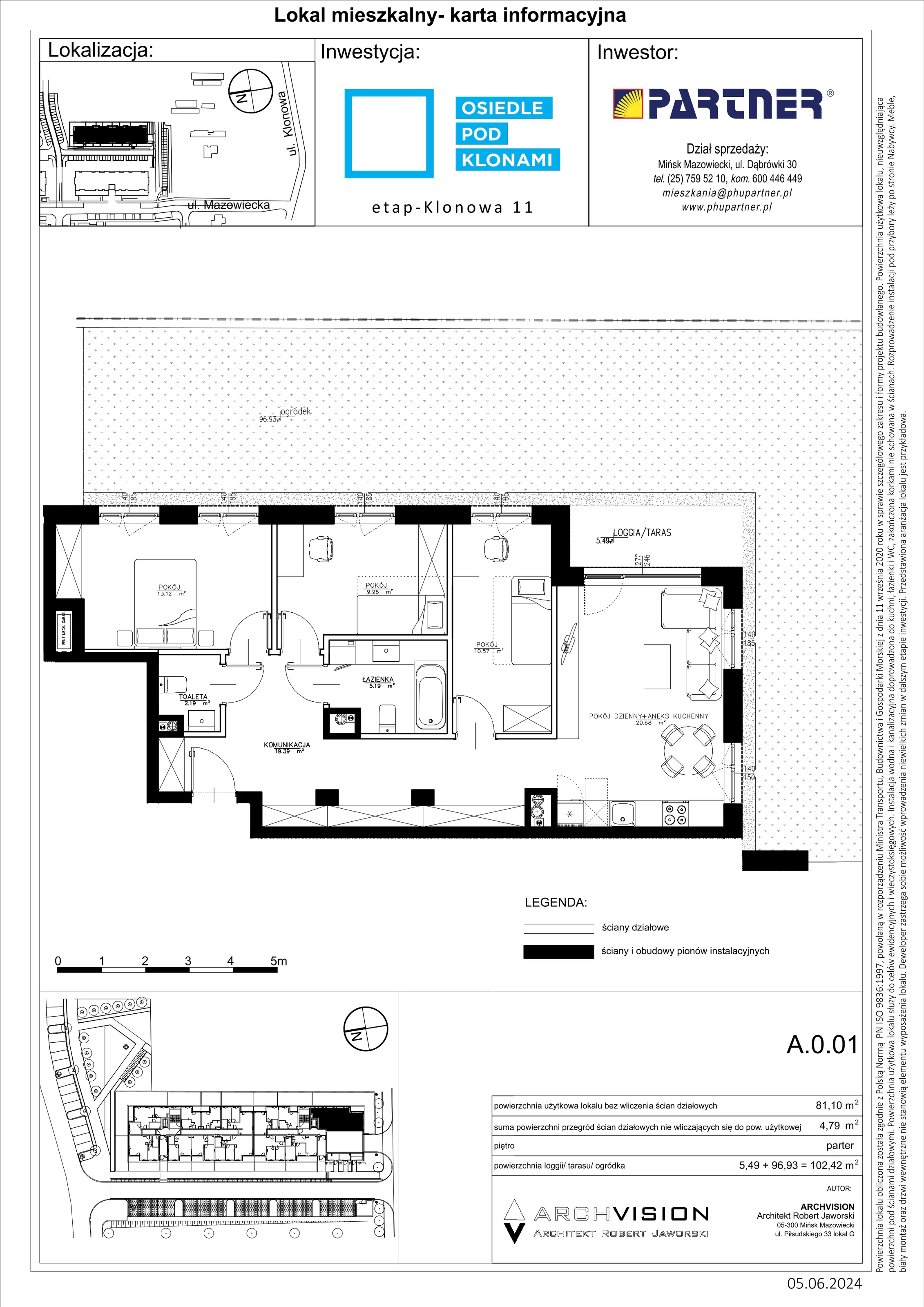 4 pokoje, mieszkanie 81,10 m², parter, oferta nr A/1, Pod Klonami 11, Mińsk Mazowiecki, ul. Klonowa 27b