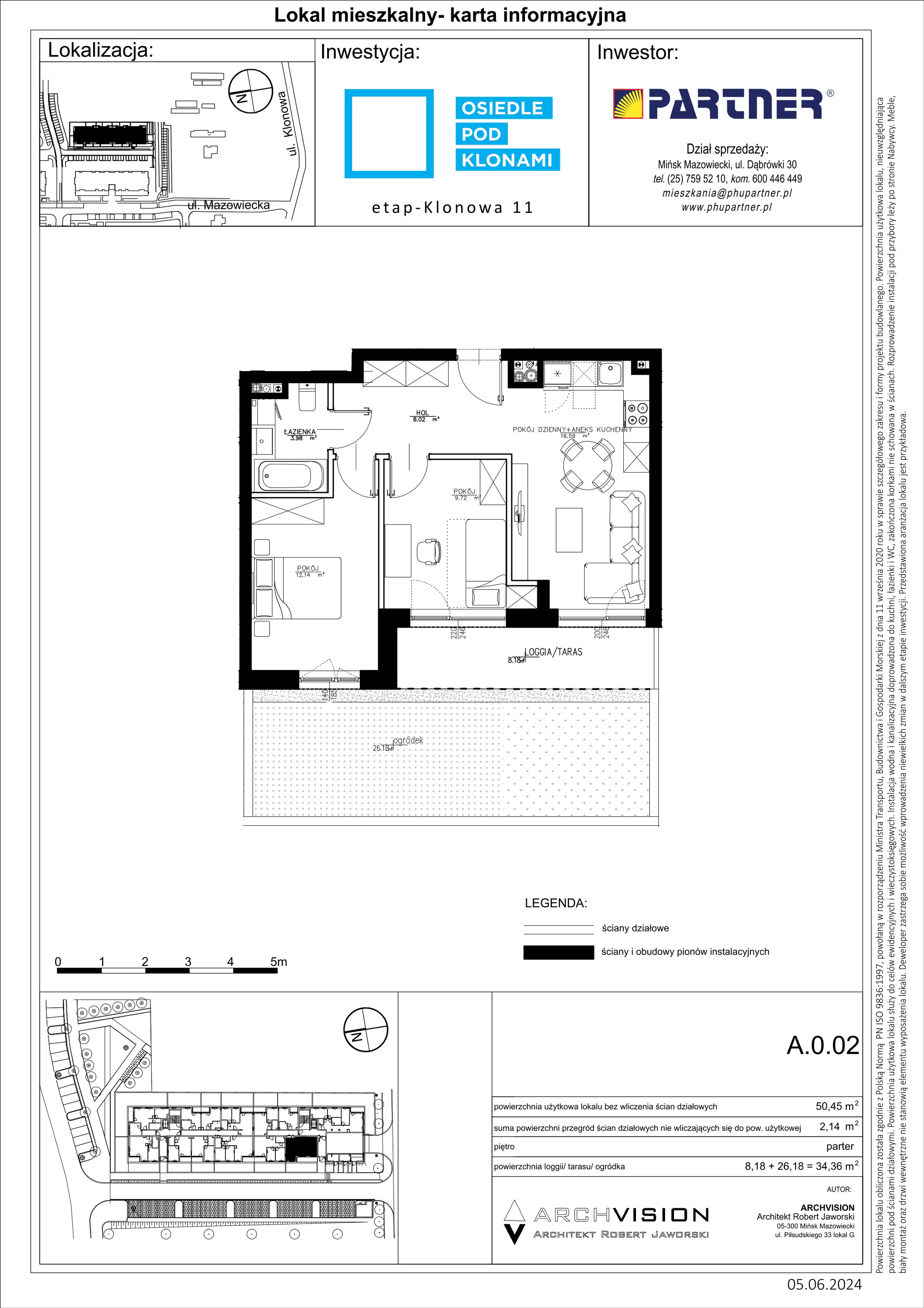 3 pokoje, mieszkanie 50,45 m², parter, oferta nr A/2, Pod Klonami 11, Mińsk Mazowiecki, ul. Klonowa 27b