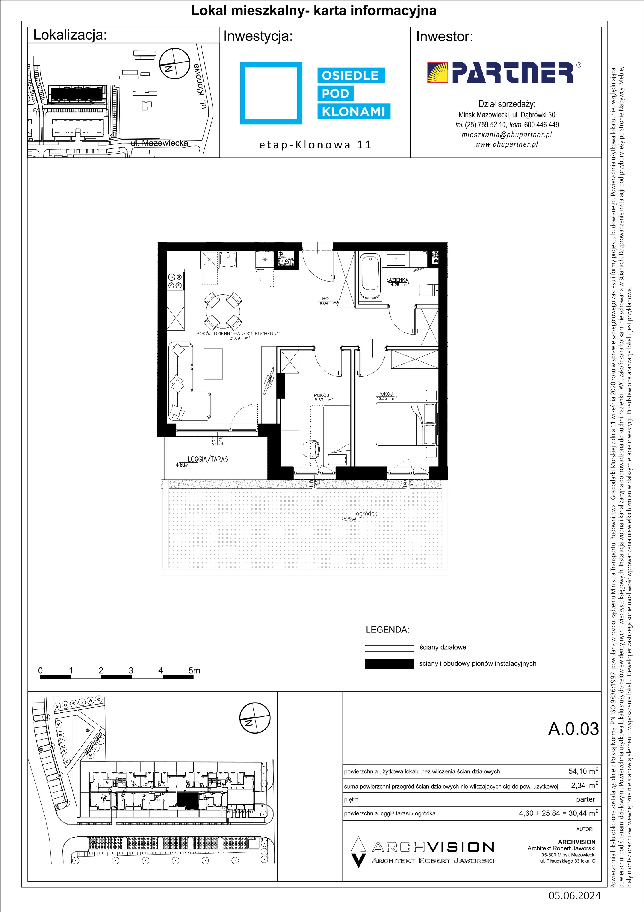 3 pokoje, mieszkanie 54,10 m², parter, oferta nr A/3, Pod Klonami 11, Mińsk Mazowiecki, ul. Klonowa 27b