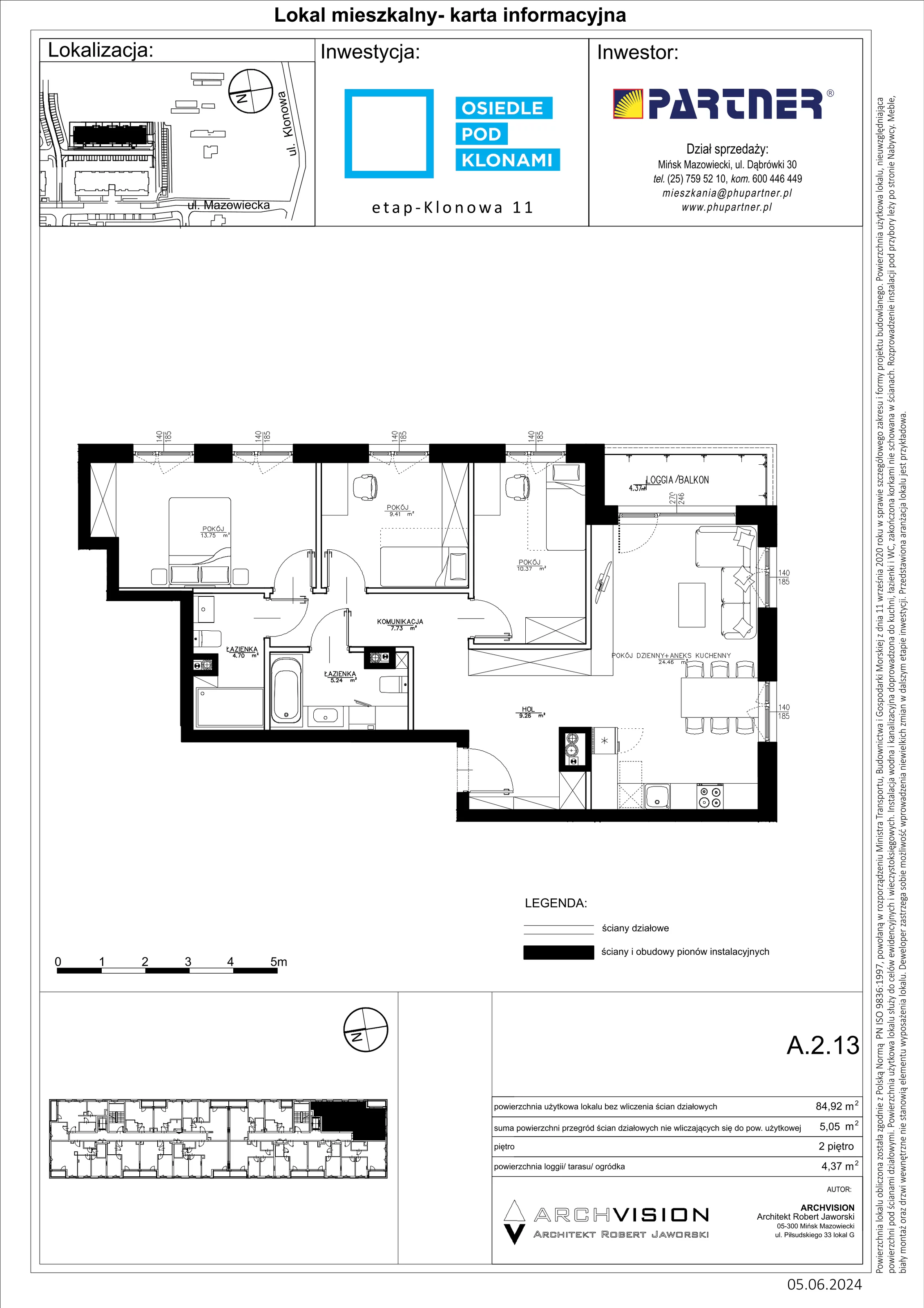 4 pokoje, mieszkanie 84,92 m², piętro 2, oferta nr A/13, Pod Klonami 11, Mińsk Mazowiecki, ul. Klonowa 27b