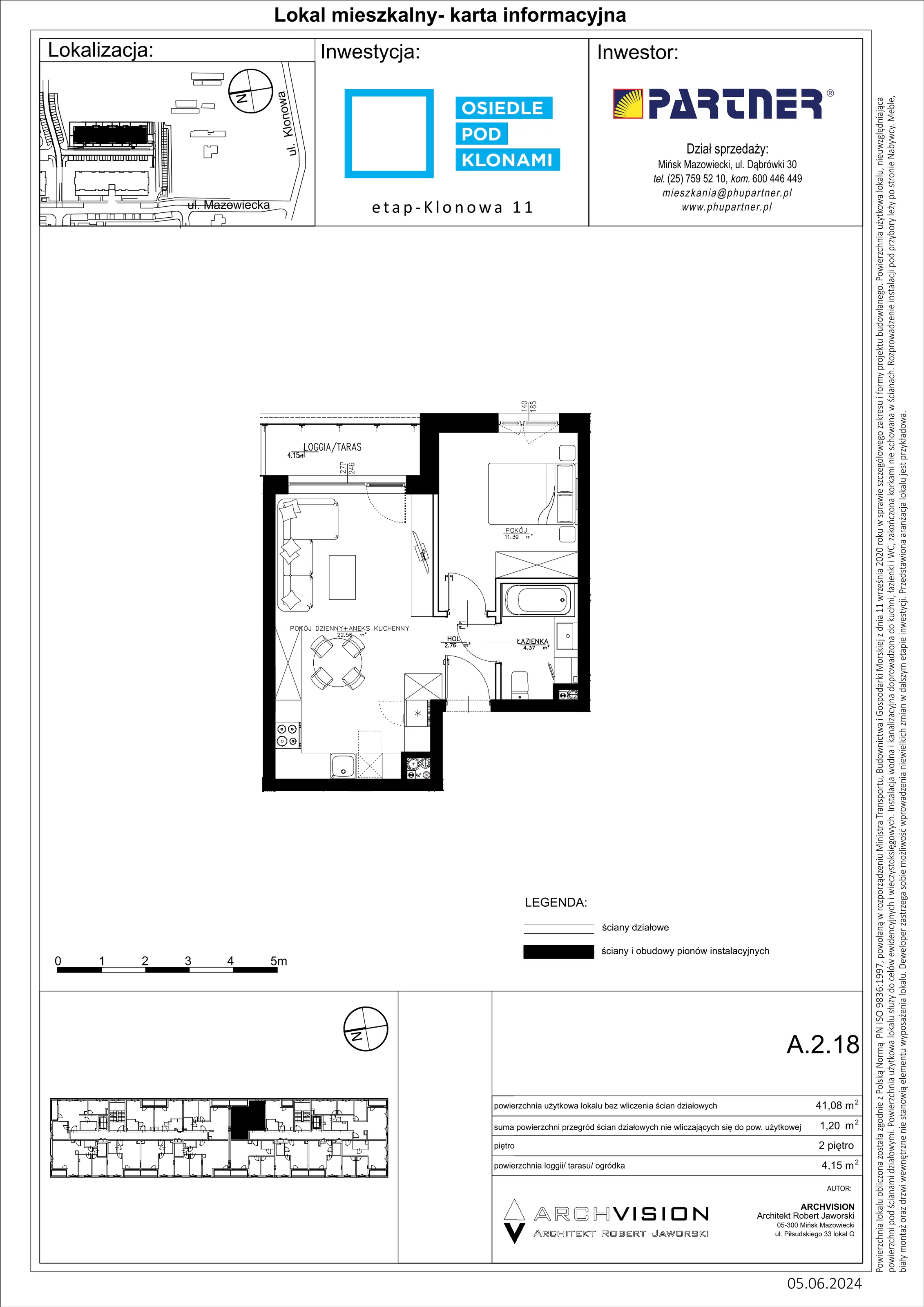 2 pokoje, mieszkanie 41,08 m², piętro 2, oferta nr A/18, Pod Klonami 11, Mińsk Mazowiecki, ul. Klonowa 27b