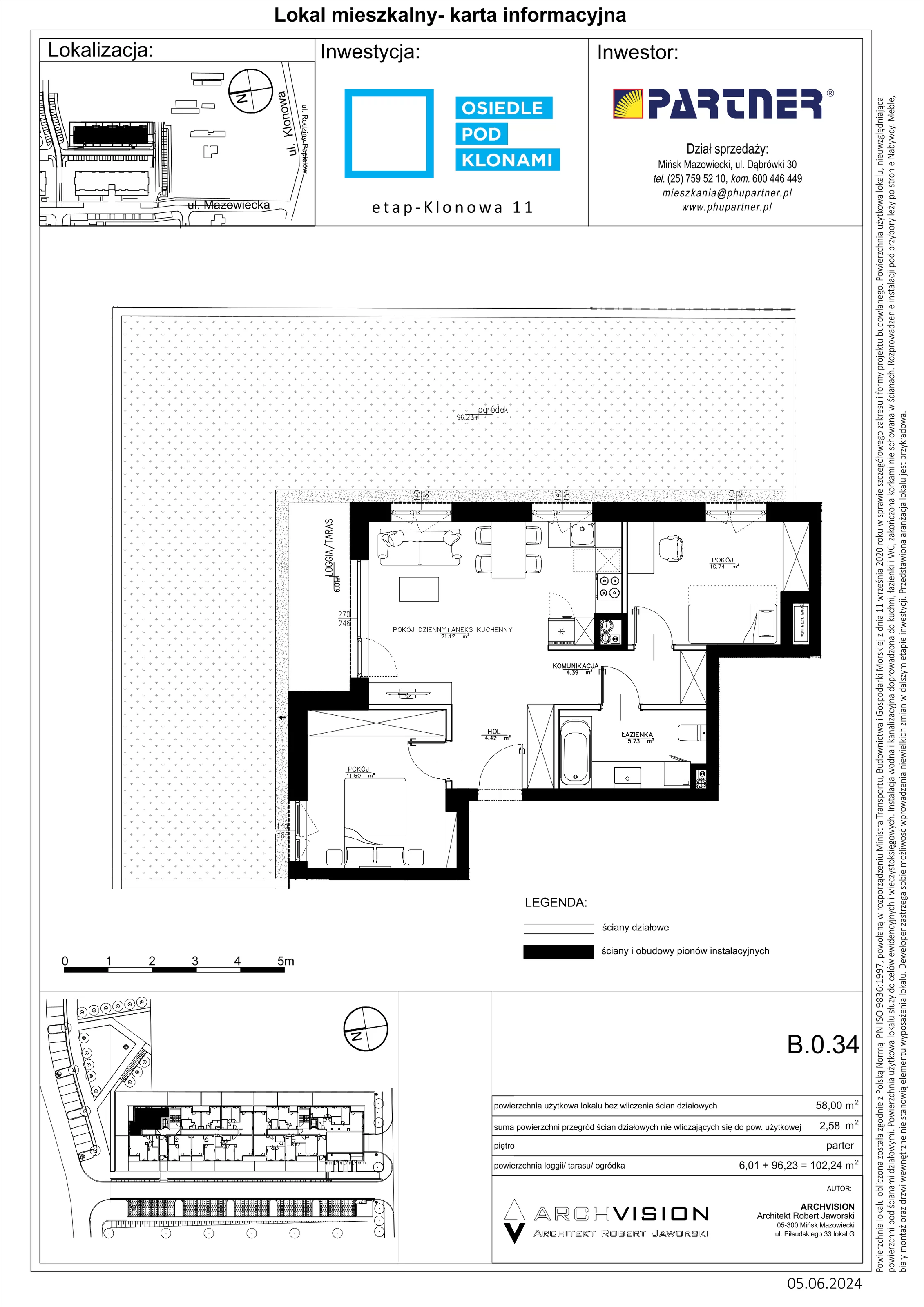 3 pokoje, mieszkanie 58,00 m², parter, oferta nr B/34, Pod Klonami 11, Mińsk Mazowiecki, ul. Klonowa 27b