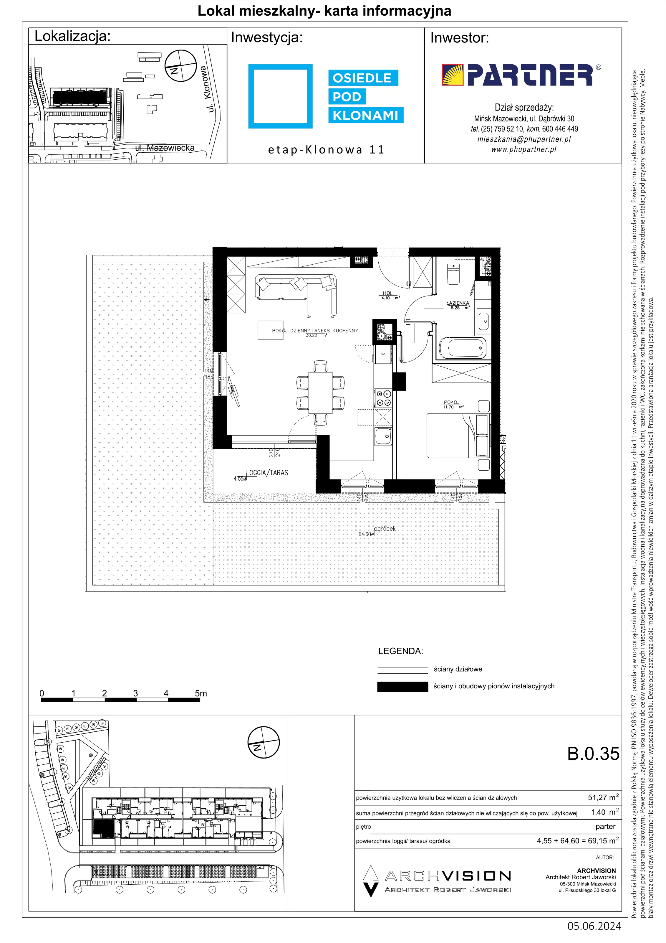 2 pokoje, mieszkanie 51,27 m², parter, oferta nr B/35, Pod Klonami 11, Mińsk Mazowiecki, ul. Klonowa 27b