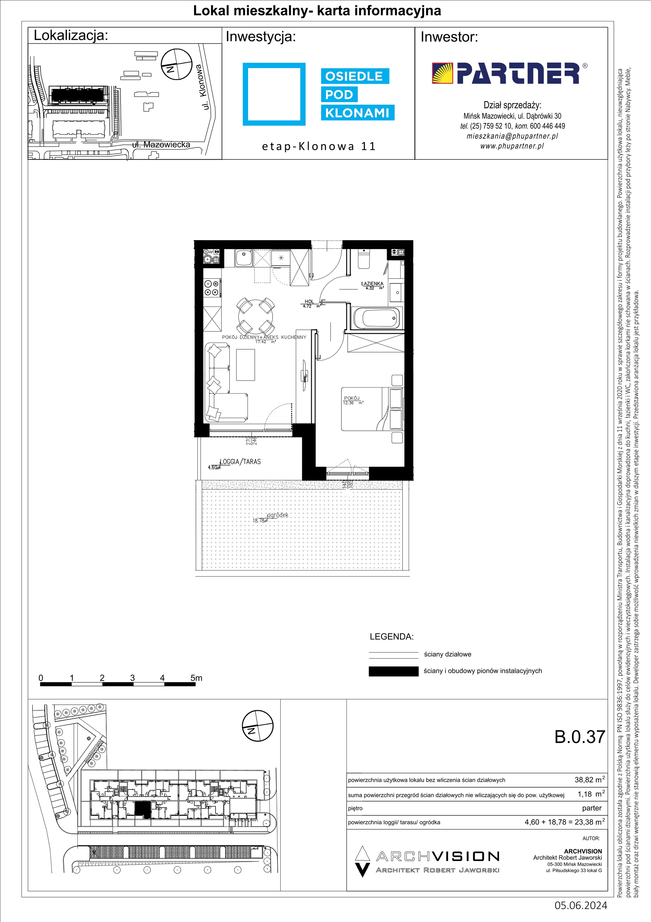 2 pokoje, mieszkanie 38,82 m², parter, oferta nr B/37, Pod Klonami 11, Mińsk Mazowiecki, ul. Klonowa 27b