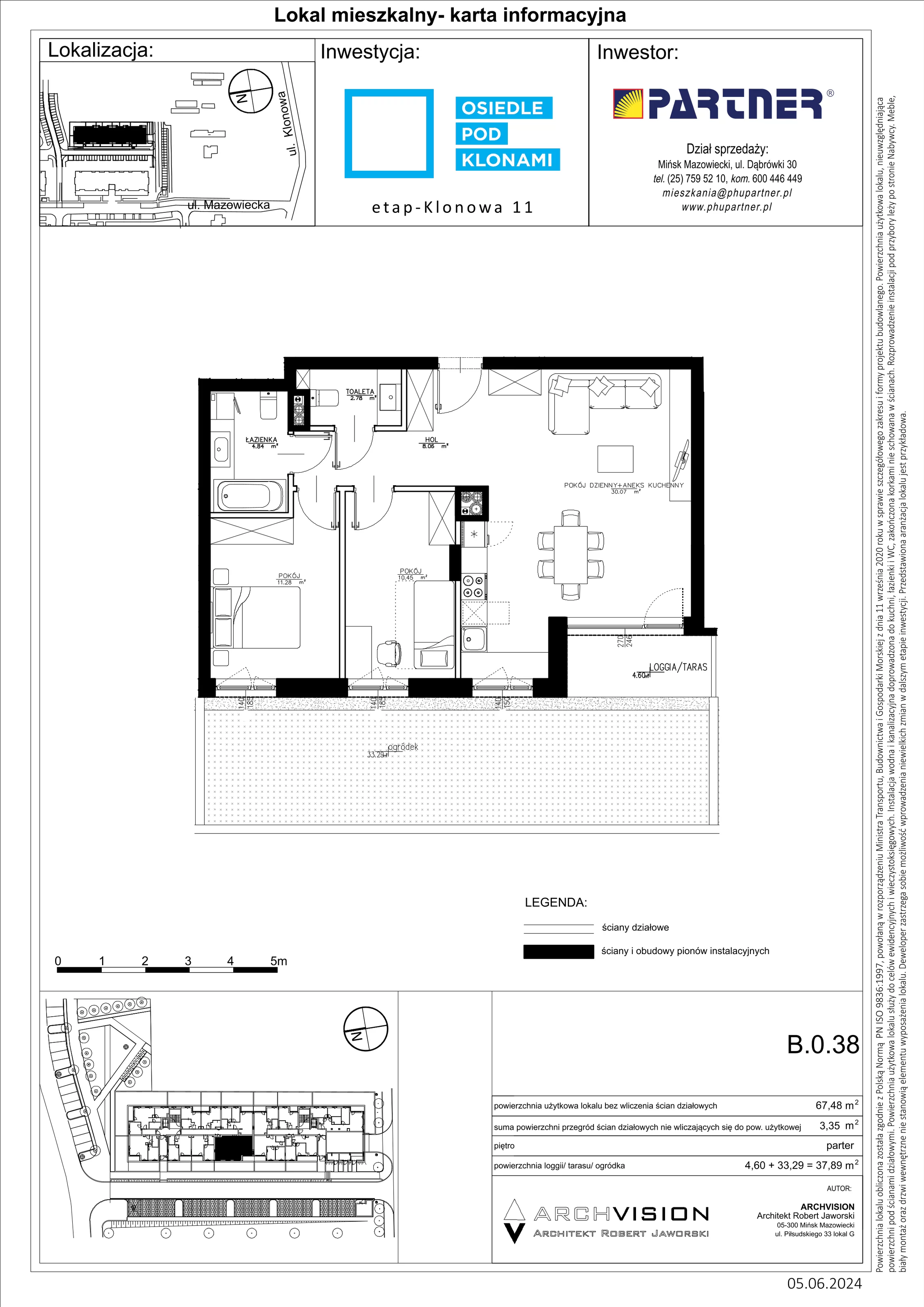 3 pokoje, mieszkanie 67,48 m², parter, oferta nr B/38, Pod Klonami 11, Mińsk Mazowiecki, ul. Klonowa 27b