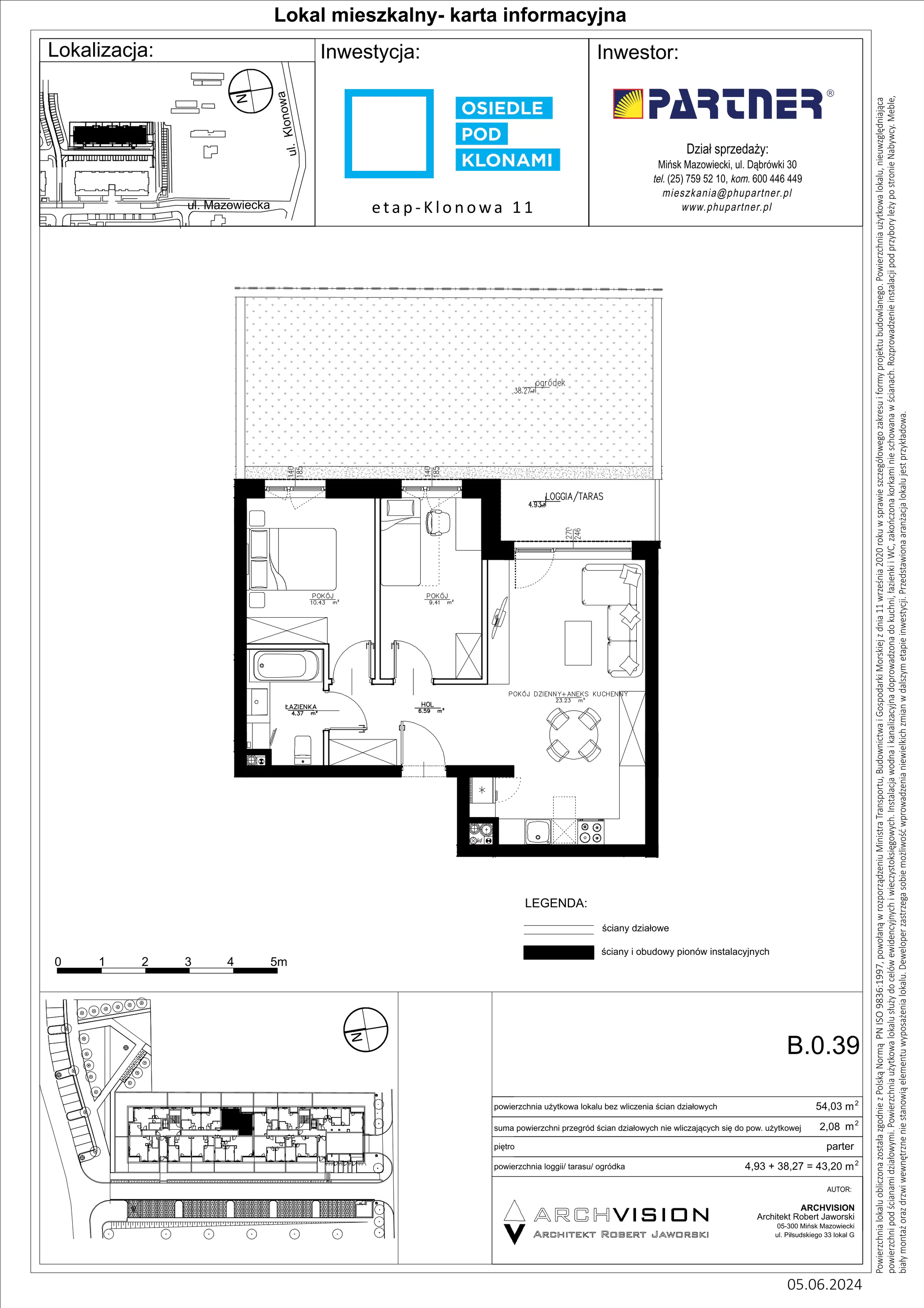 3 pokoje, mieszkanie 54,03 m², parter, oferta nr B/39, Pod Klonami 11, Mińsk Mazowiecki, ul. Klonowa 27b