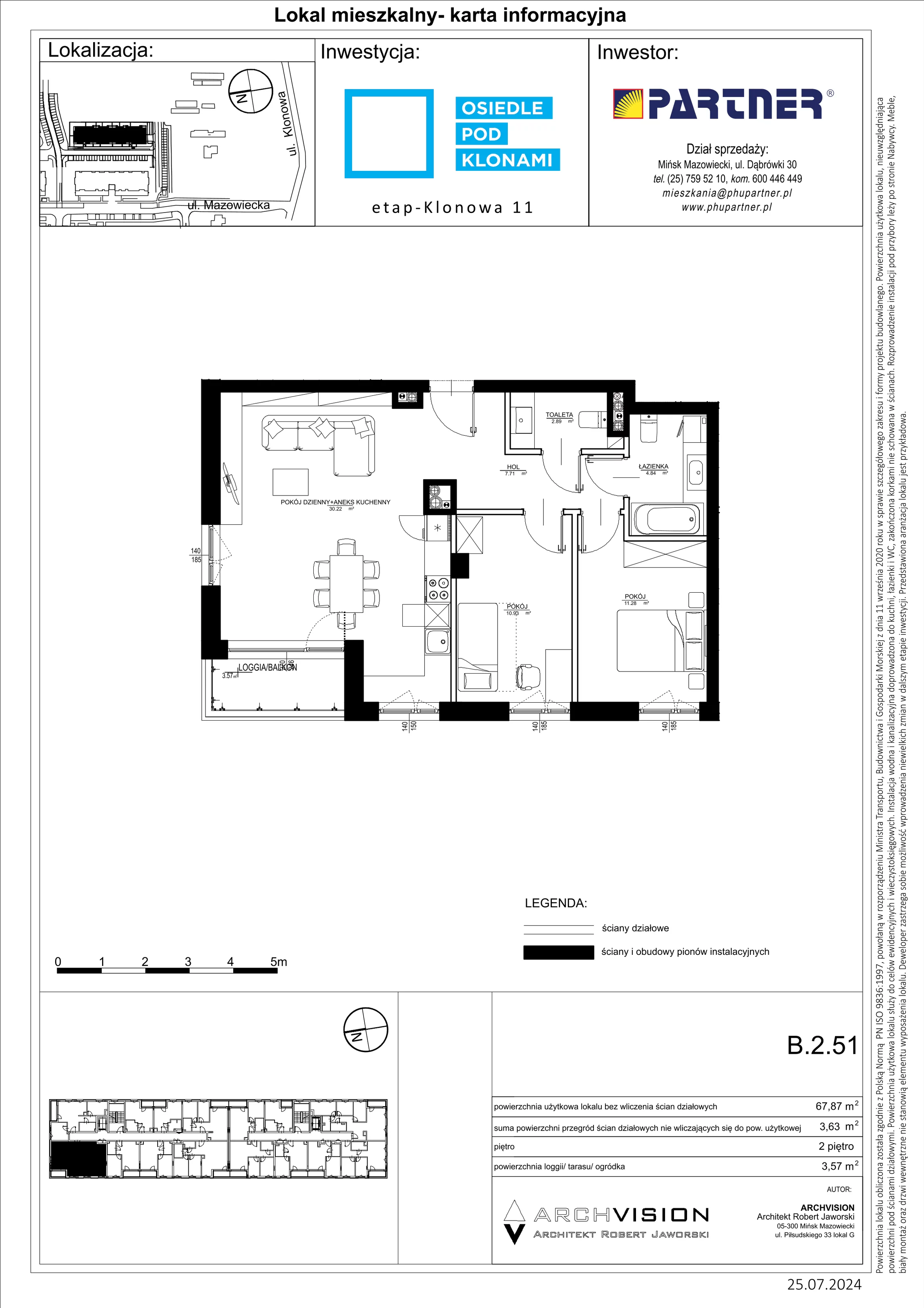 3 pokoje, mieszkanie 67,87 m², piętro 2, oferta nr B/51, Pod Klonami 11, Mińsk Mazowiecki, ul. Klonowa 27b