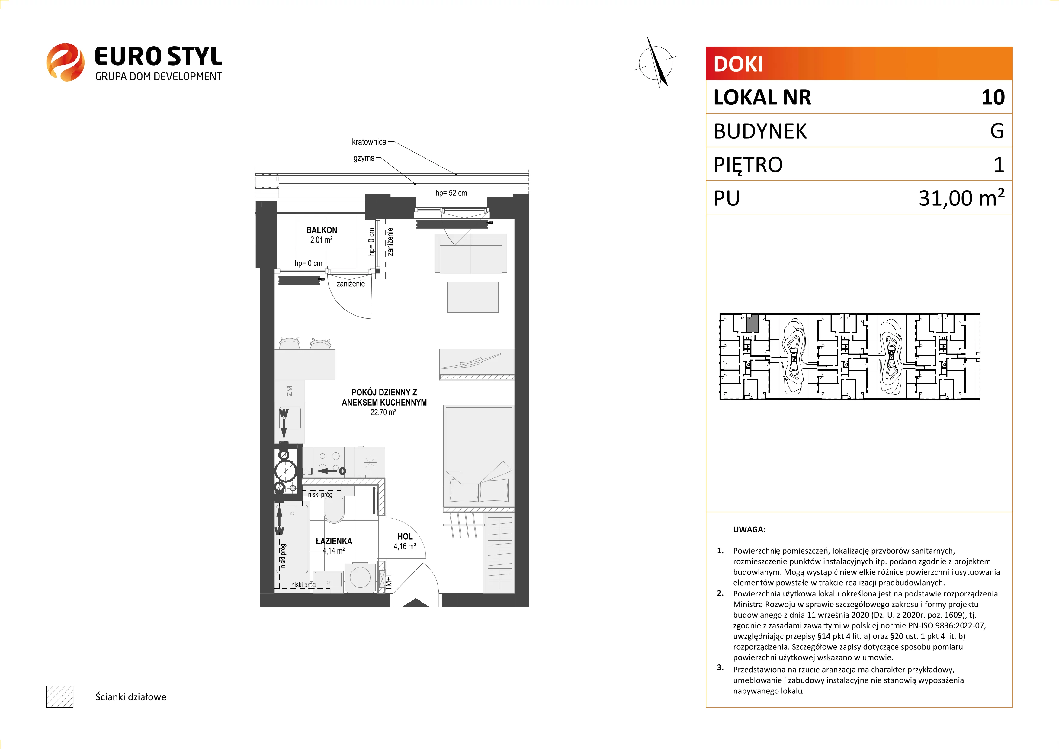 Mieszkanie 31,00 m², piętro 1, oferta nr G/10, DOKI Living - etap II, Gdańsk, Śródmieście, ul. Aleja Doki