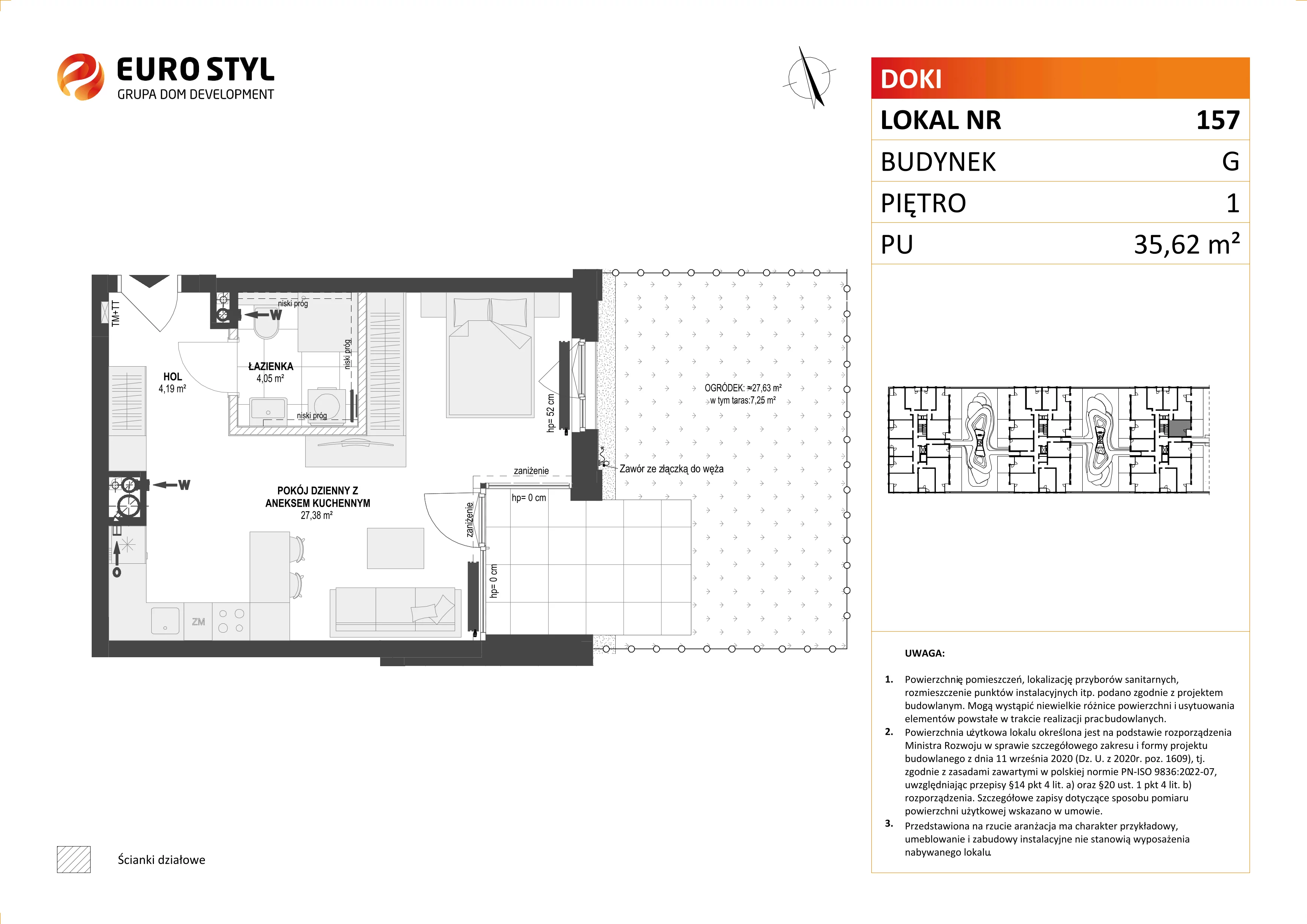 Mieszkanie 35,62 m², piętro 1, oferta nr G/157, DOKI Living - etap II, Gdańsk, Śródmieście, ul. Aleja Doki