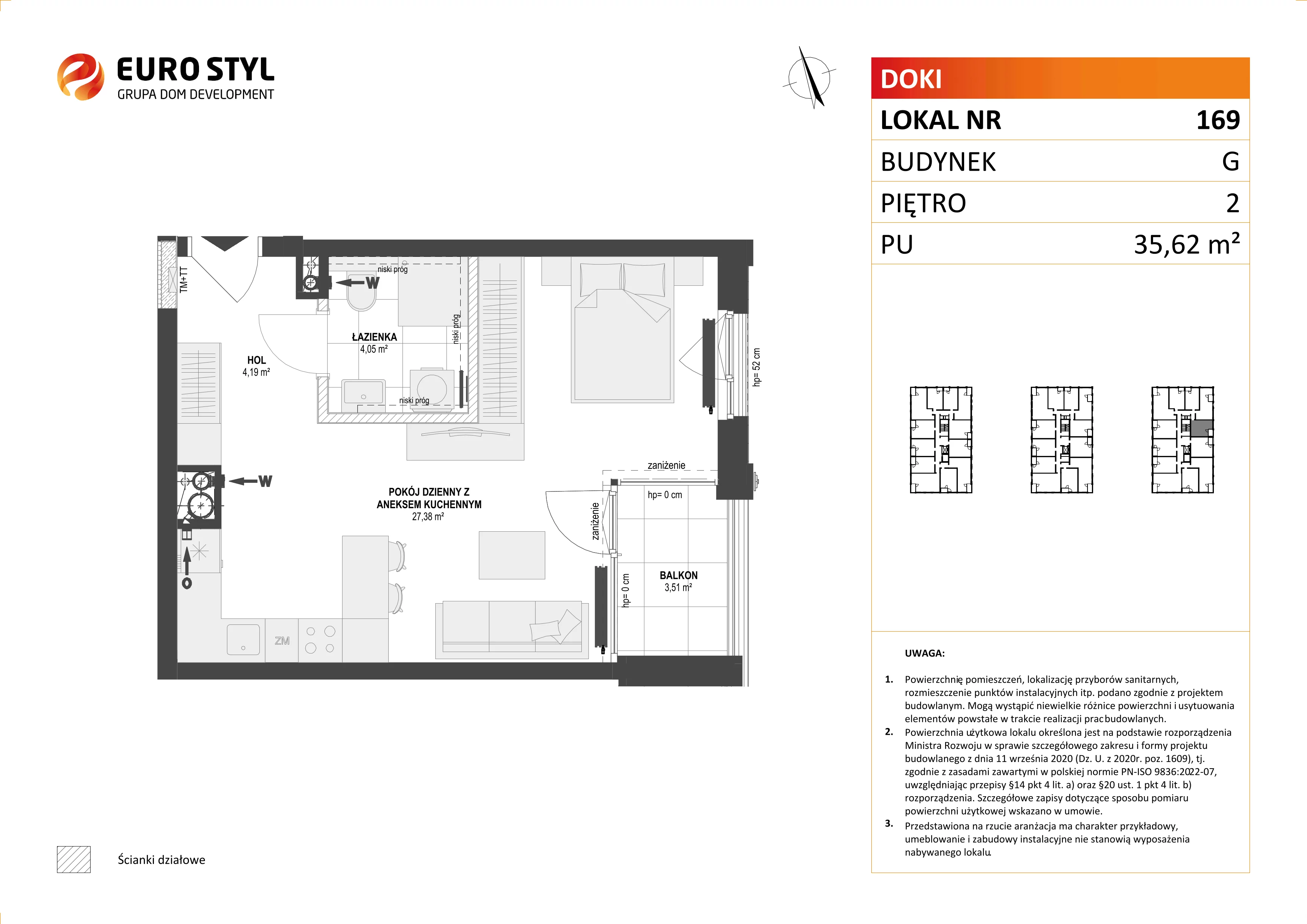 Mieszkanie 35,62 m², piętro 2, oferta nr G/169, DOKI Living - etap II, Gdańsk, Śródmieście, ul. Aleja Doki