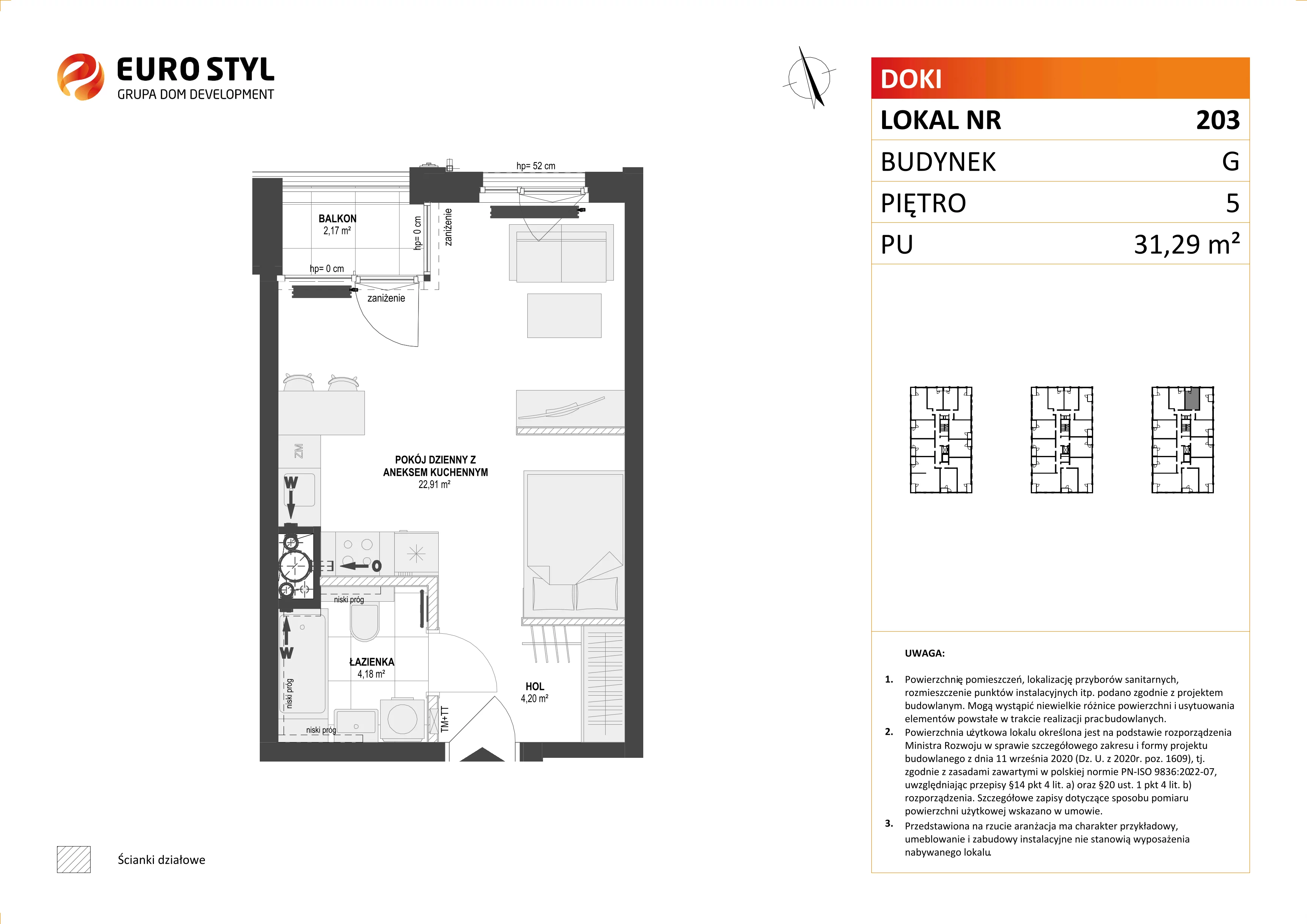 Mieszkanie 31,29 m², piętro 5, oferta nr G/203, DOKI Living - etap II, Gdańsk, Śródmieście, ul. Aleja Doki