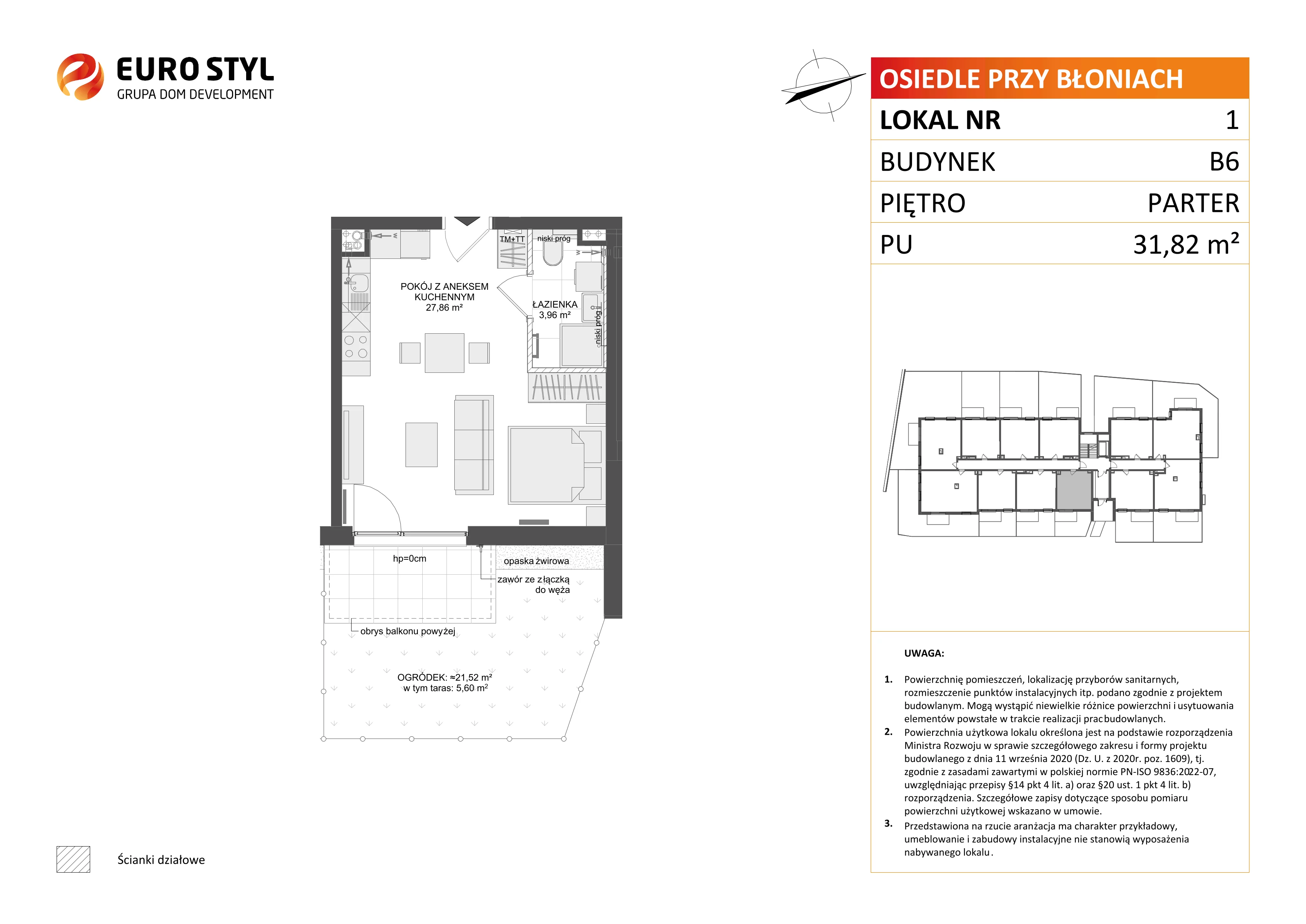 1 pokój, mieszkanie 31,82 m², parter, oferta nr B6/1, Osiedle przy Błoniach 3 - etap IV, Rumia, Janowo, ul. Błoń Janowskich 