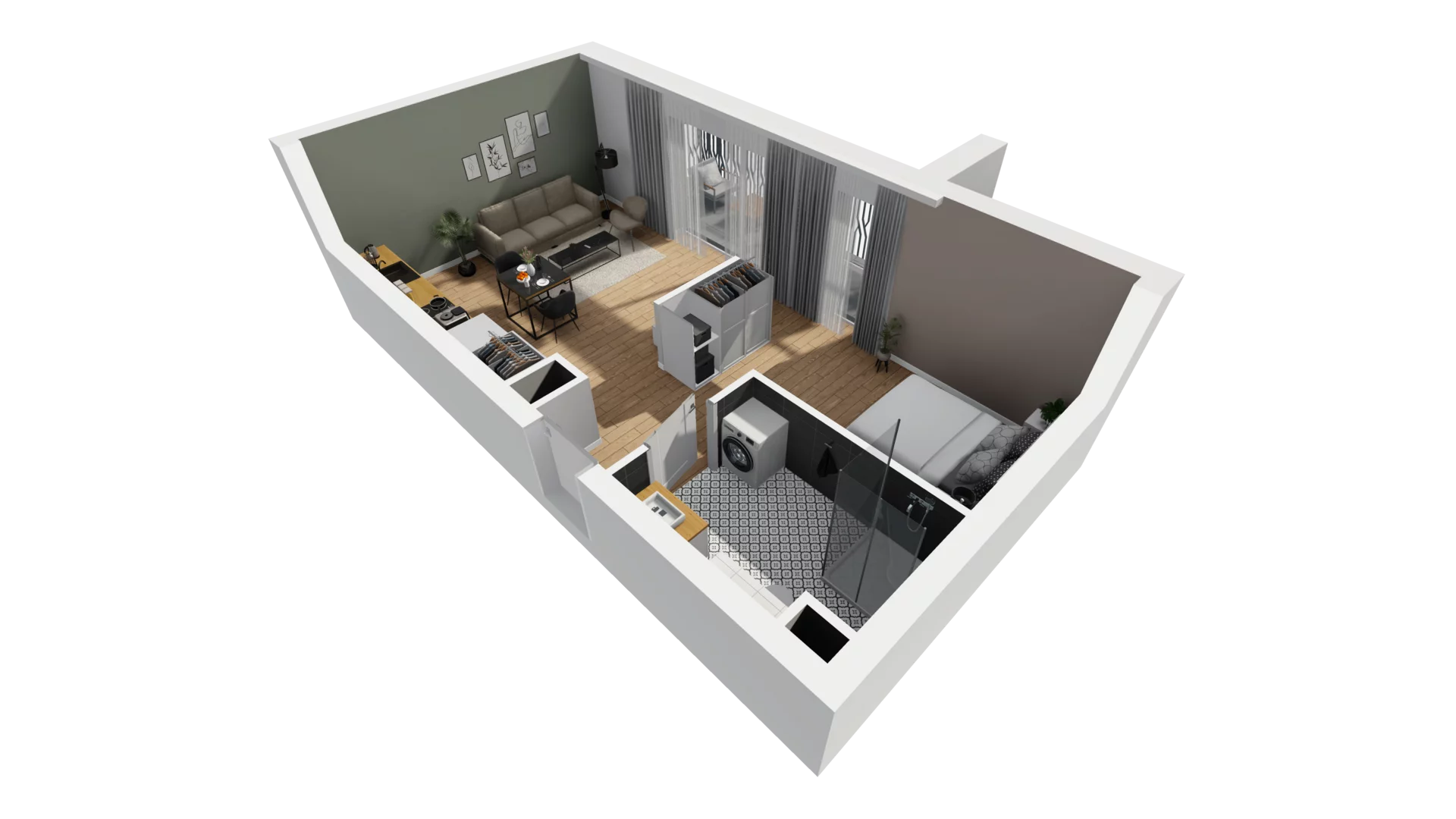 1 pokój, mieszkanie 44,43 m², piętro 1, oferta nr A/66, Esencja, Gdańsk, Śródmieście, Dolne Miasto, ul. Kamienna Grobla / Jałmużnicza