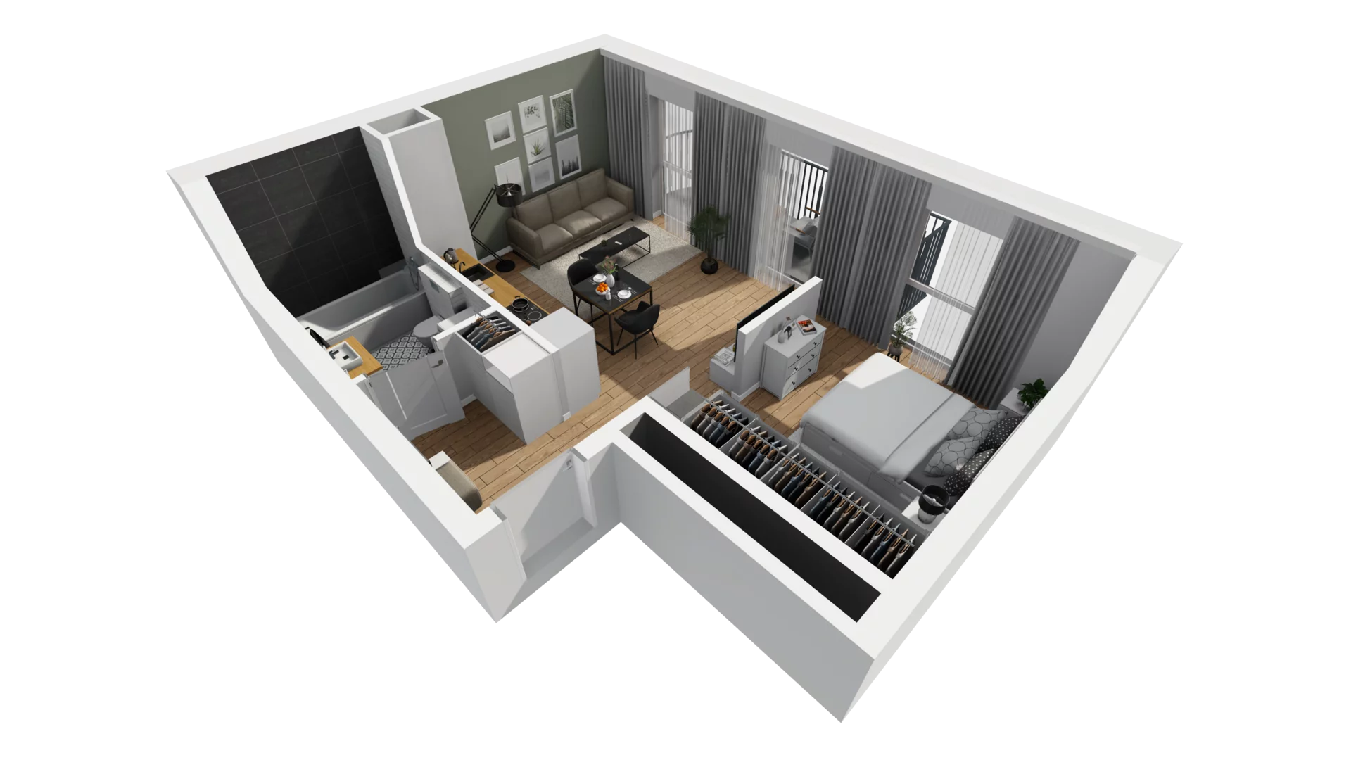 1 pokój, mieszkanie 40,49 m², piętro 1, oferta nr A/74, Esencja, Gdańsk, Śródmieście, Dolne Miasto, ul. Kamienna Grobla / Jałmużnicza