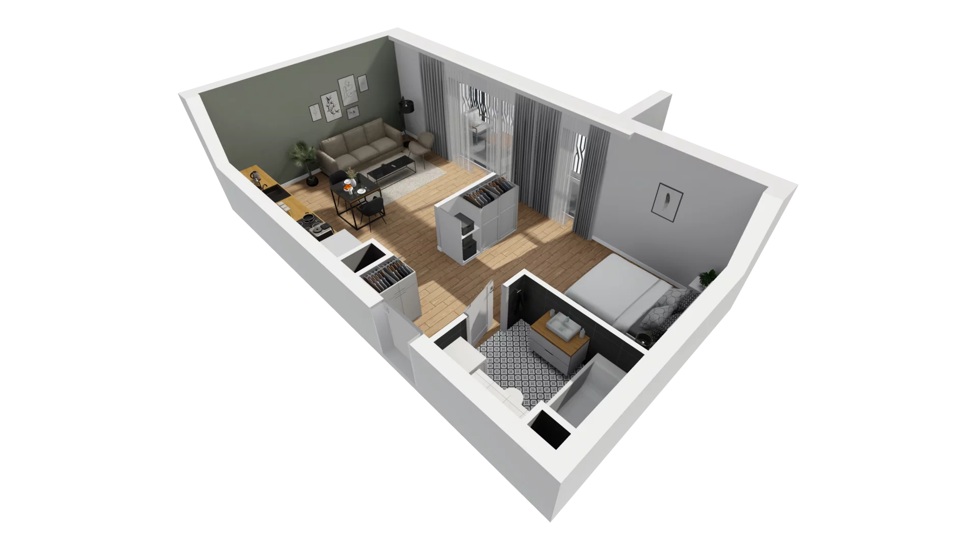 1 pokój, mieszkanie 44,46 m², piętro 2, oferta nr A/75, Esencja, Gdańsk, Śródmieście, Dolne Miasto, ul. Kamienna Grobla / Jałmużnicza