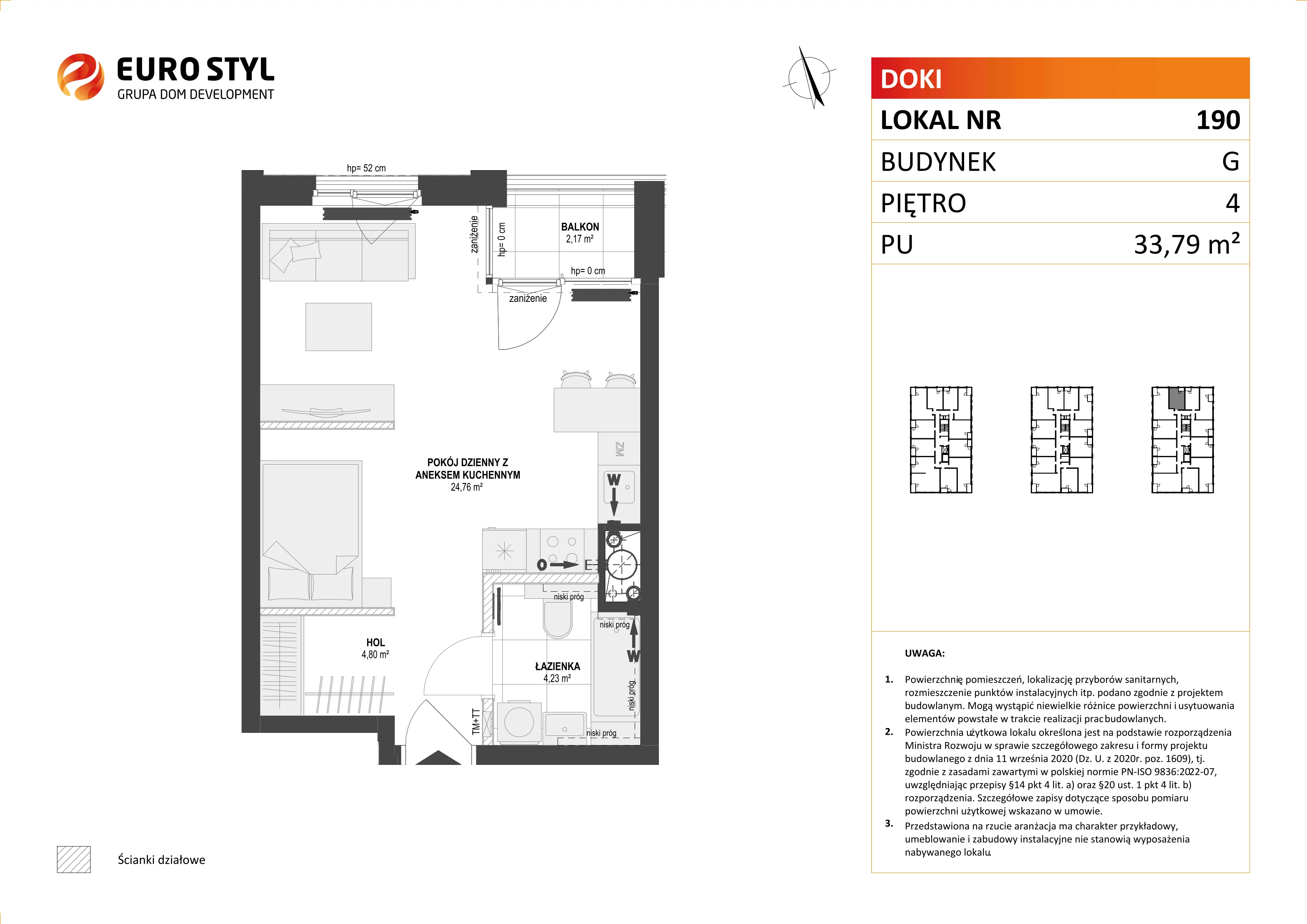 Mieszkanie 33,79 m², piętro 4, oferta nr G/190, DOKI Living - etap II, Gdańsk, Śródmieście, ul. Aleja Doki