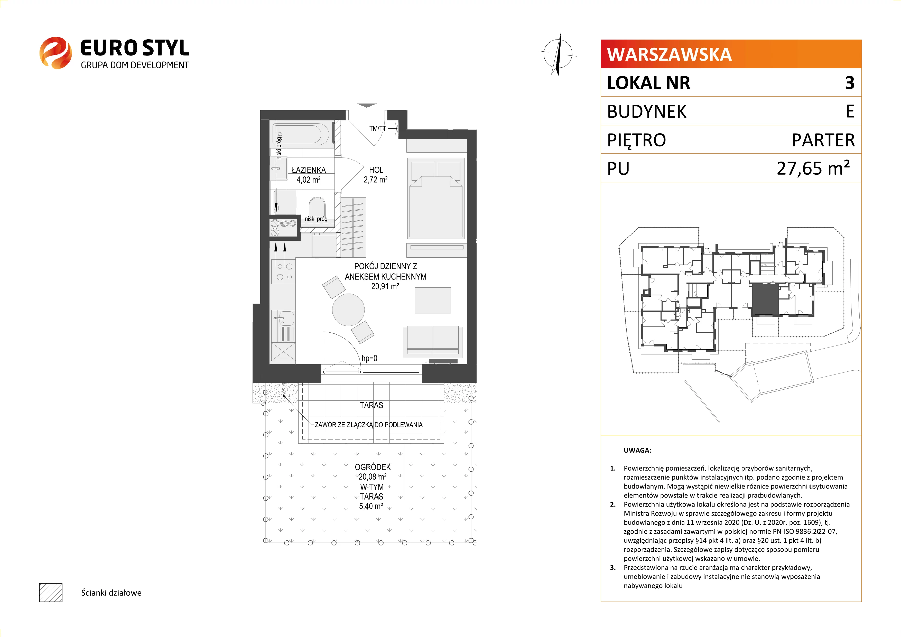 Mieszkanie 27,65 m², parter, oferta nr E/3, Osiedle Warszawska, Gdańsk, Ujeścisko-Łostowice, Ujeścisko, ul. Warszawska