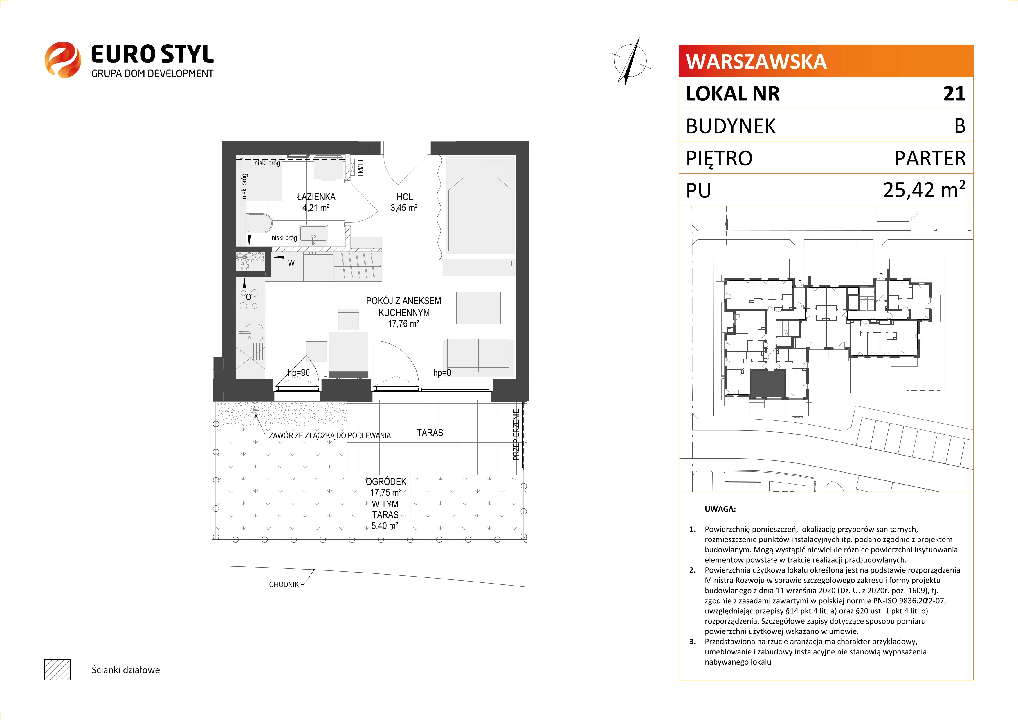 1 pokój, mieszkanie 25,42 m², parter, oferta nr B/21, Osiedle Warszawska - etap III, Gdańsk, Ujeścisko-Łostowice, Ujeścisko, ul. Warszawska