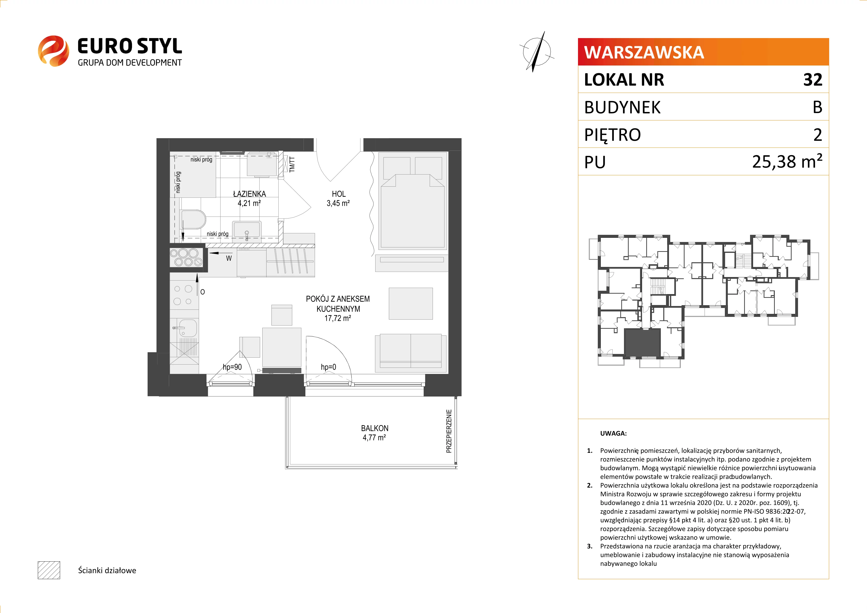 1 pokój, mieszkanie 25,38 m², piętro 2, oferta nr B/32, Osiedle Warszawska - etap III, Gdańsk, Ujeścisko-Łostowice, Ujeścisko, ul. Warszawska