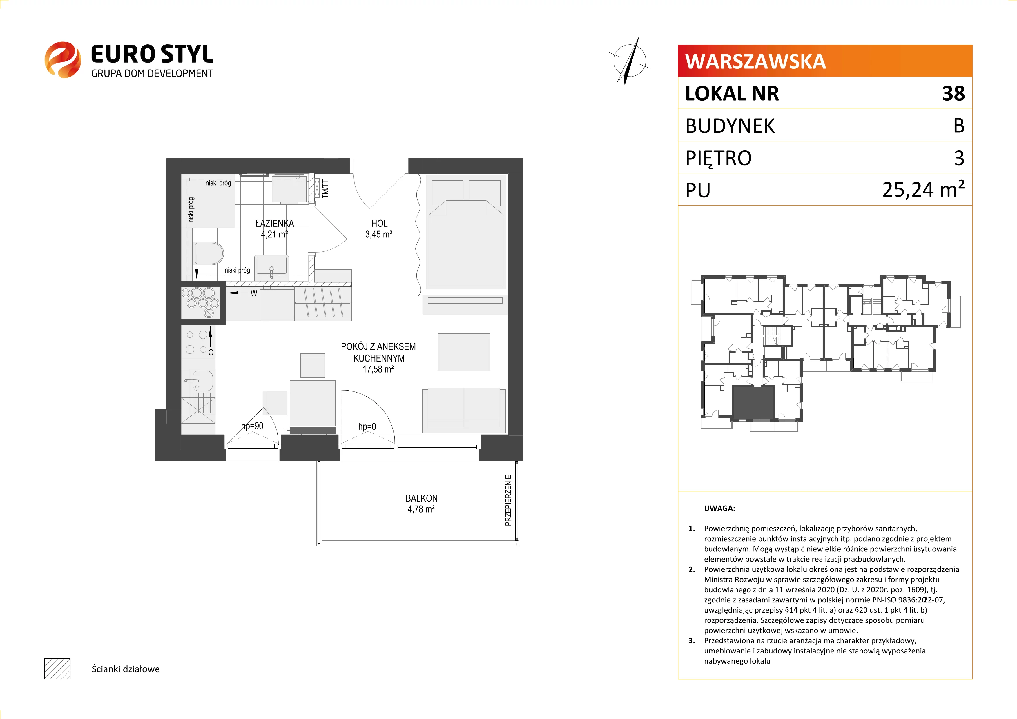 1 pokój, mieszkanie 25,24 m², piętro 3, oferta nr B/38, Osiedle Warszawska - etap III, Gdańsk, Ujeścisko-Łostowice, Ujeścisko, ul. Warszawska