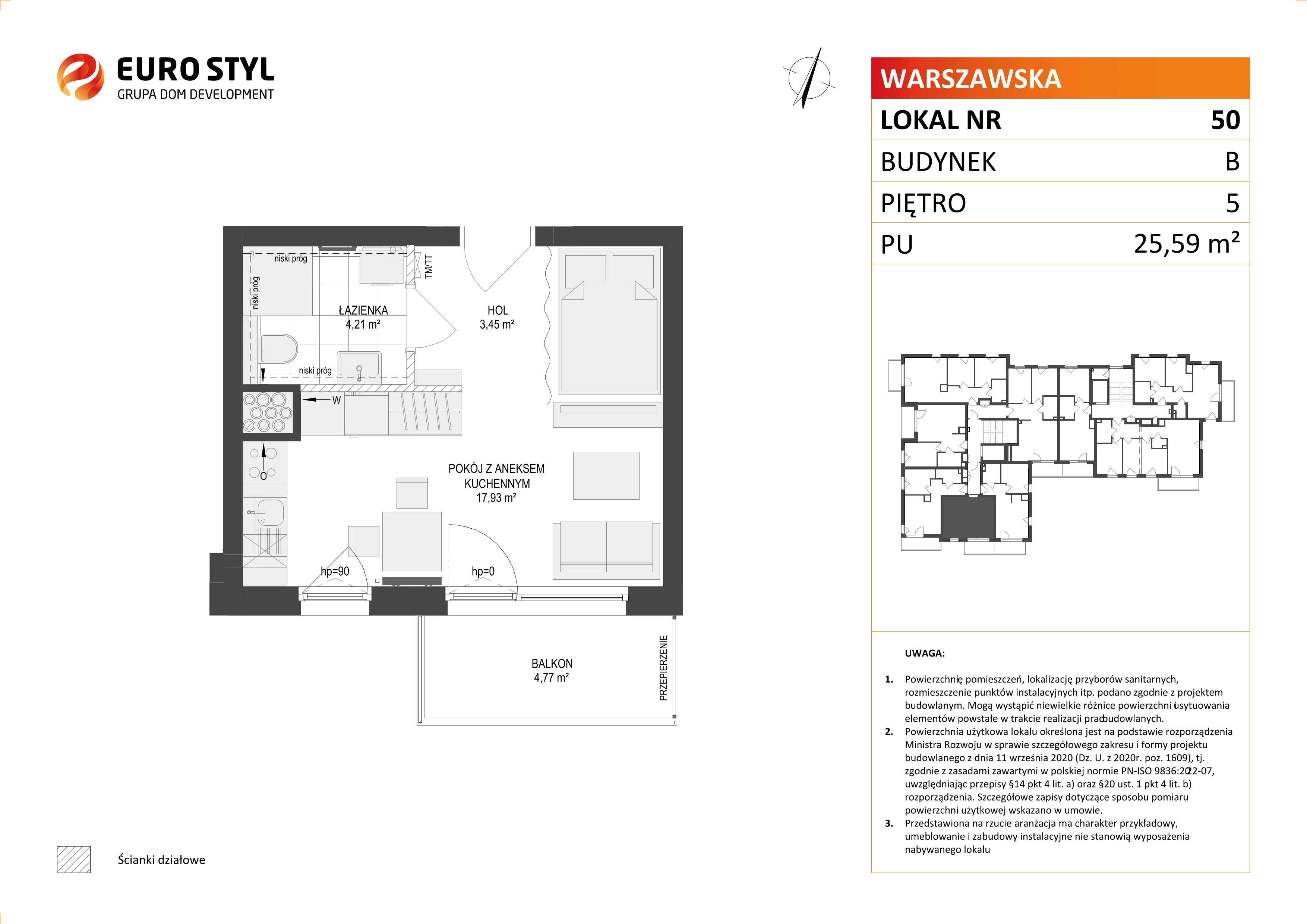 1 pokój, mieszkanie 25,59 m², piętro 5, oferta nr B/50, Osiedle Warszawska - etap III, Gdańsk, Ujeścisko-Łostowice, Ujeścisko, ul. Warszawska