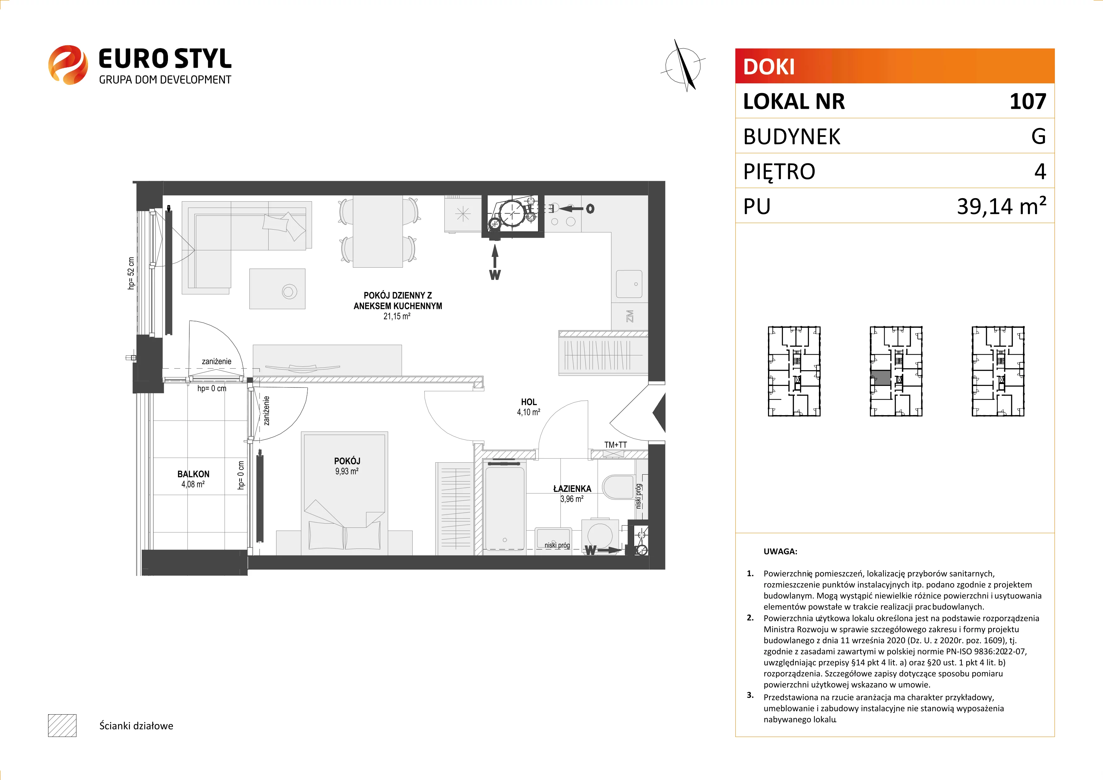 Mieszkanie 39,14 m², piętro 4, oferta nr G/107, DOKI Living - etap II, Gdańsk, Śródmieście, ul. Aleja Doki