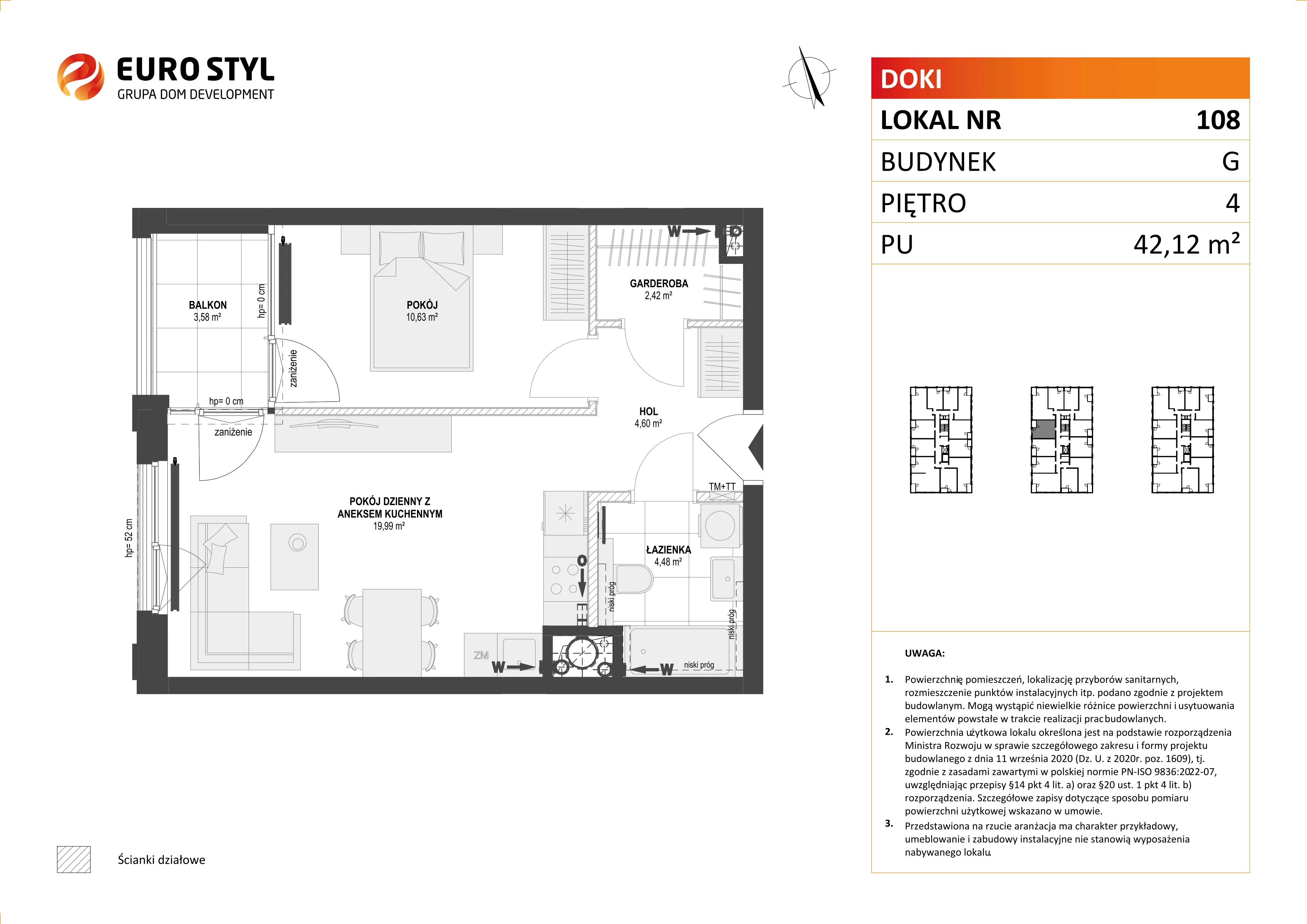 Mieszkanie 42,12 m², piętro 4, oferta nr G/108, DOKI Living - etap II, Gdańsk, Śródmieście, ul. Aleja Doki