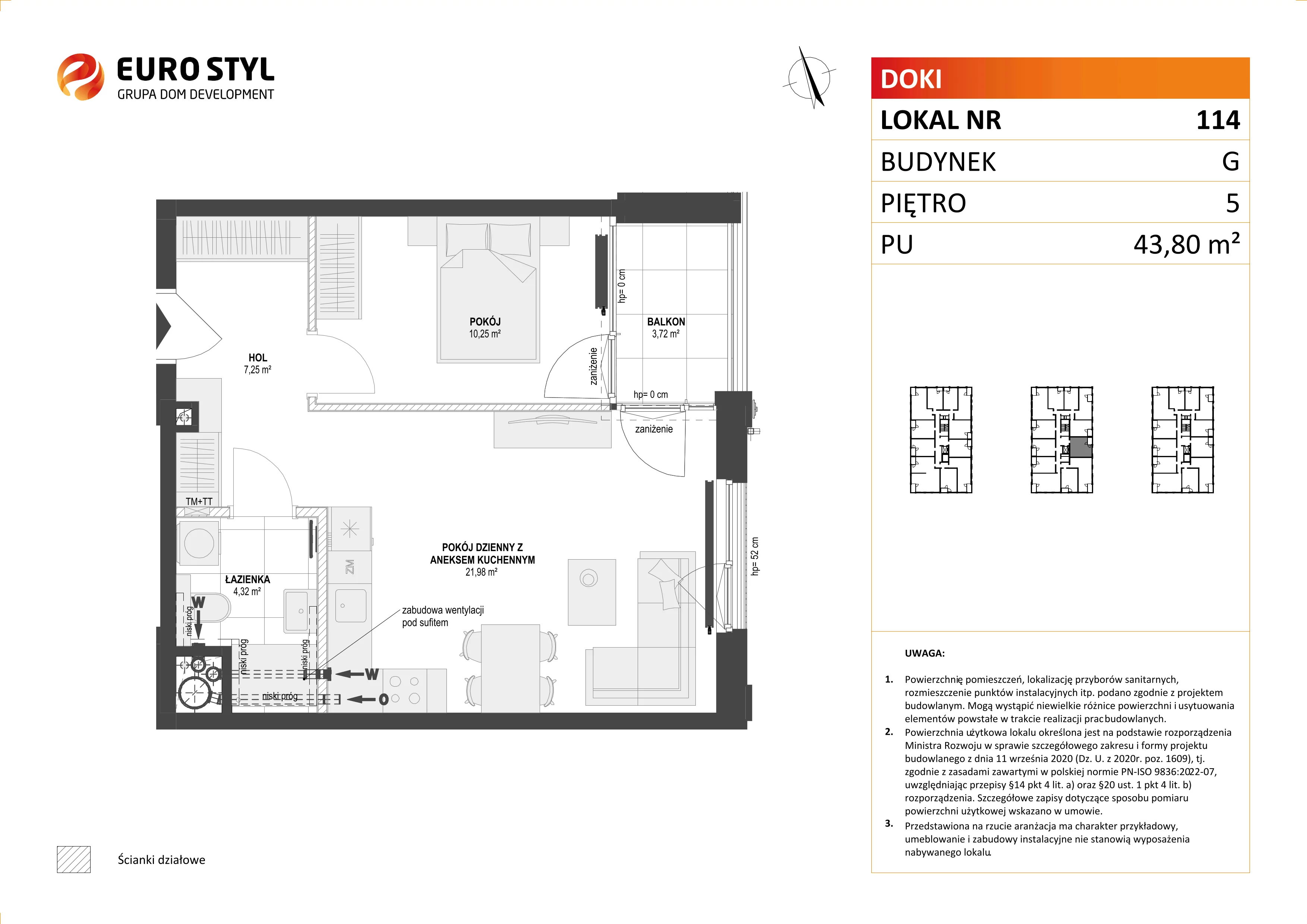 Mieszkanie 43,80 m², piętro 5, oferta nr G/114, DOKI Living - etap II, Gdańsk, Śródmieście, ul. Aleja Doki