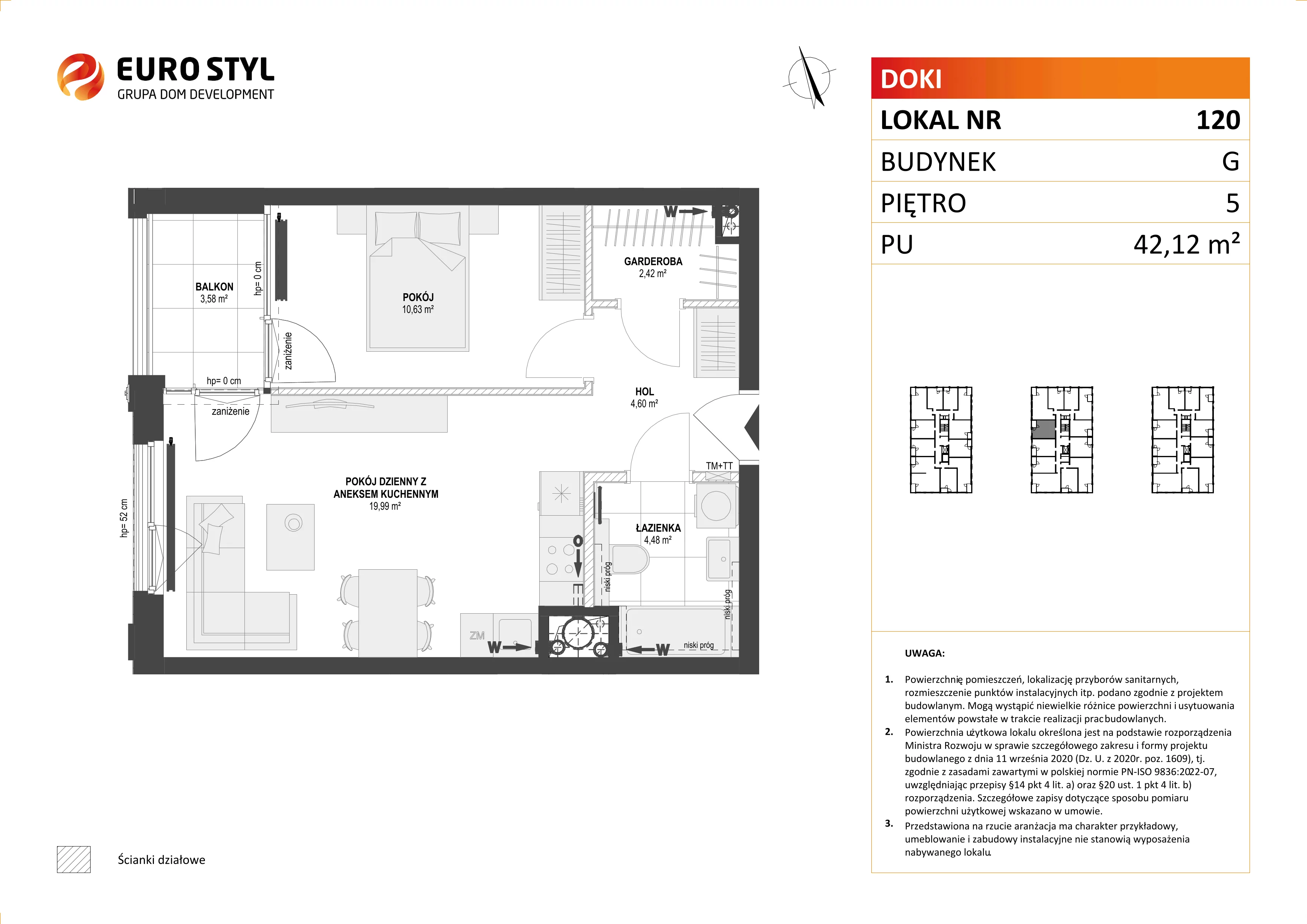 Mieszkanie 42,12 m², piętro 5, oferta nr G/120, DOKI Living - etap II, Gdańsk, Śródmieście, ul. Aleja Doki