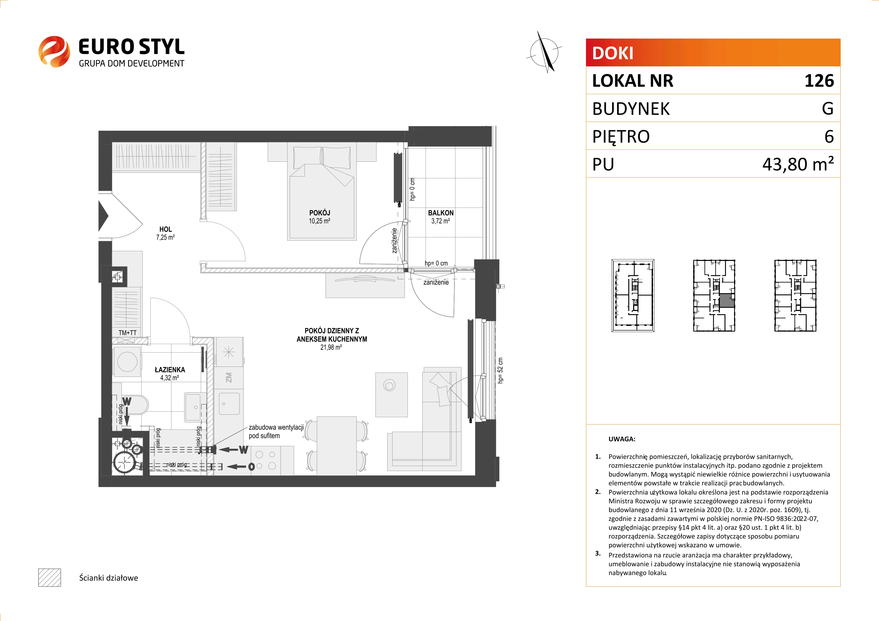 Mieszkanie 43,80 m², piętro 6, oferta nr G/126, DOKI Living - etap II, Gdańsk, Śródmieście, ul. Aleja Doki