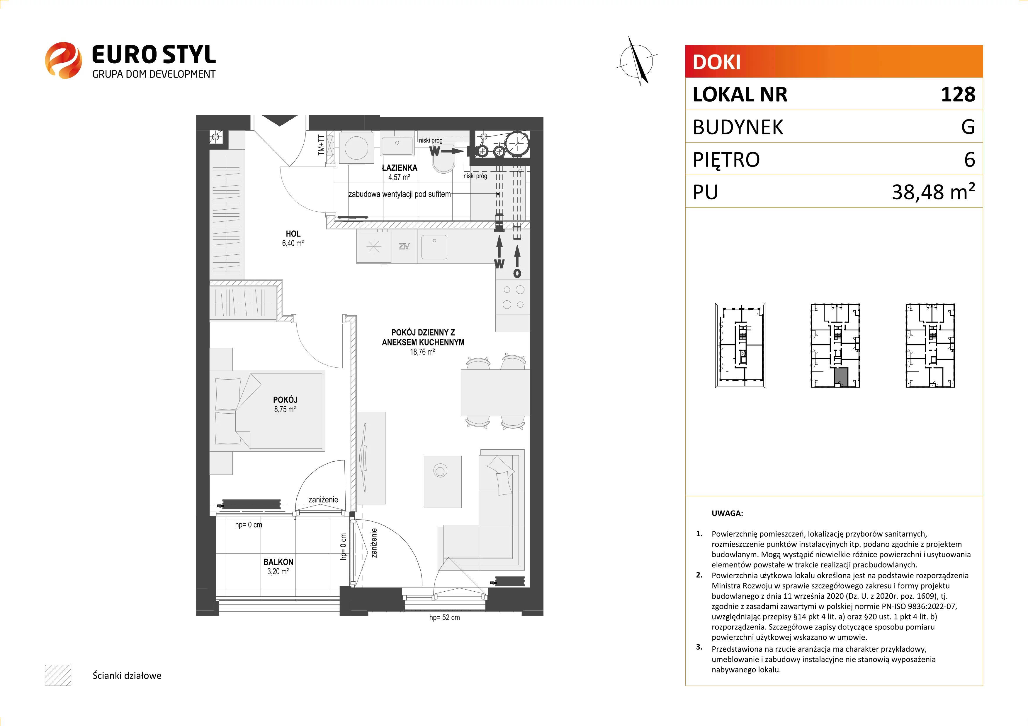 Mieszkanie 38,48 m², piętro 6, oferta nr G/128, DOKI Living - etap II, Gdańsk, Śródmieście, ul. Aleja Doki