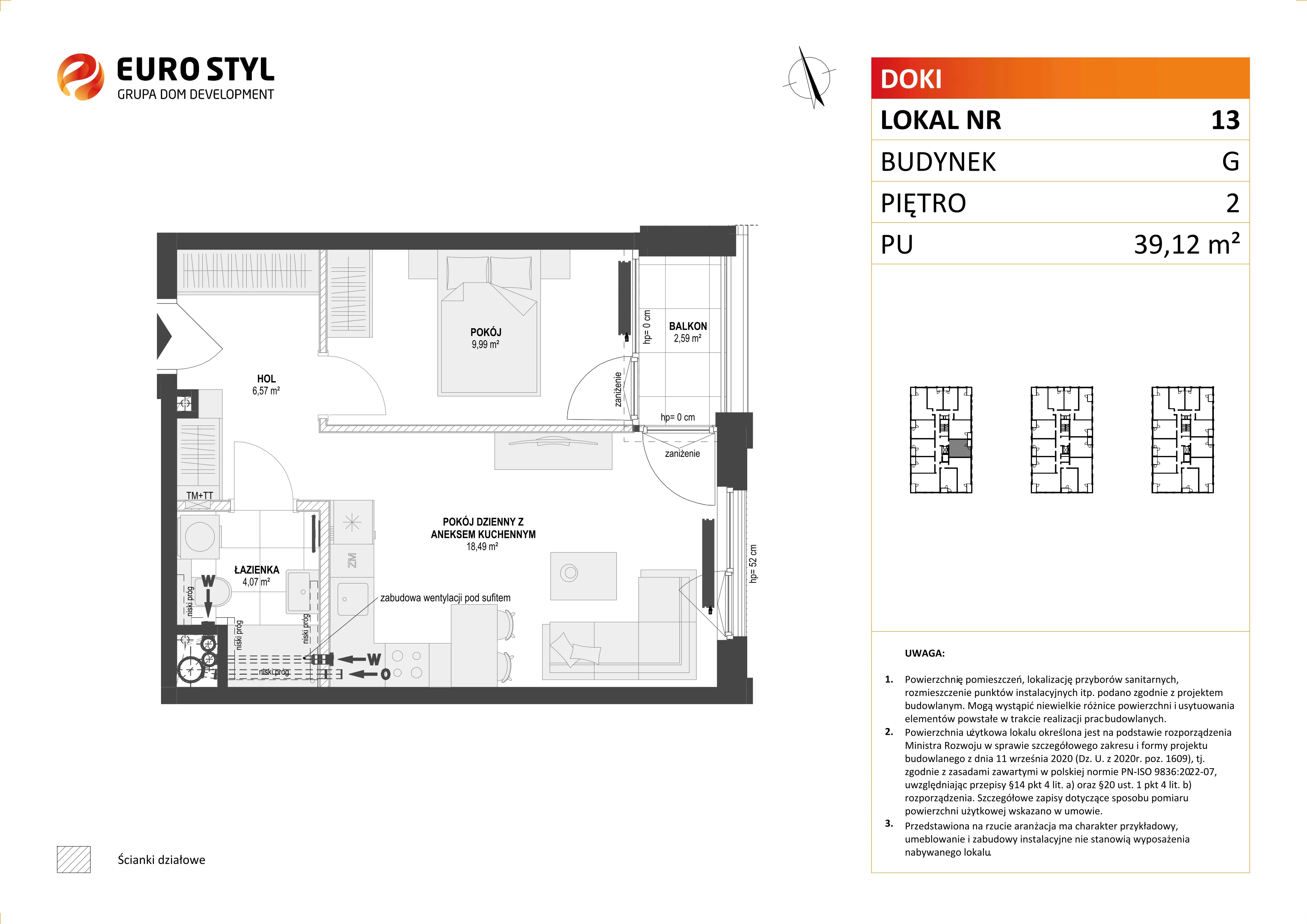 Mieszkanie 39,12 m², piętro 2, oferta nr G/13, DOKI Living - etap II, Gdańsk, Śródmieście, ul. Aleja Doki