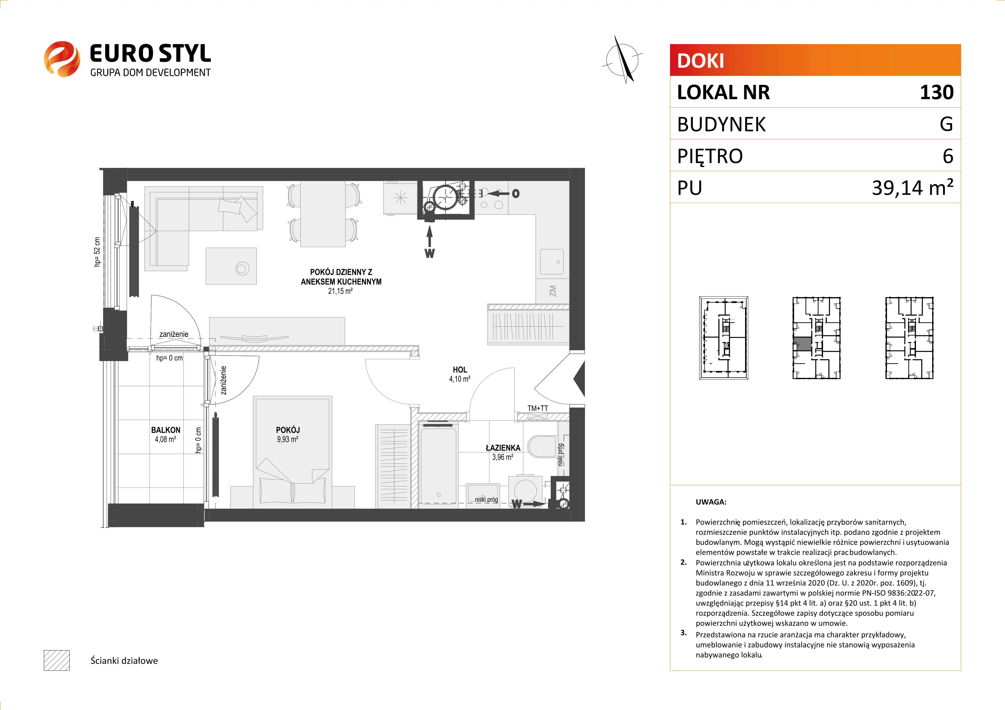 Mieszkanie 39,14 m², piętro 6, oferta nr G/130, DOKI Living - etap II, Gdańsk, Śródmieście, ul. Aleja Doki